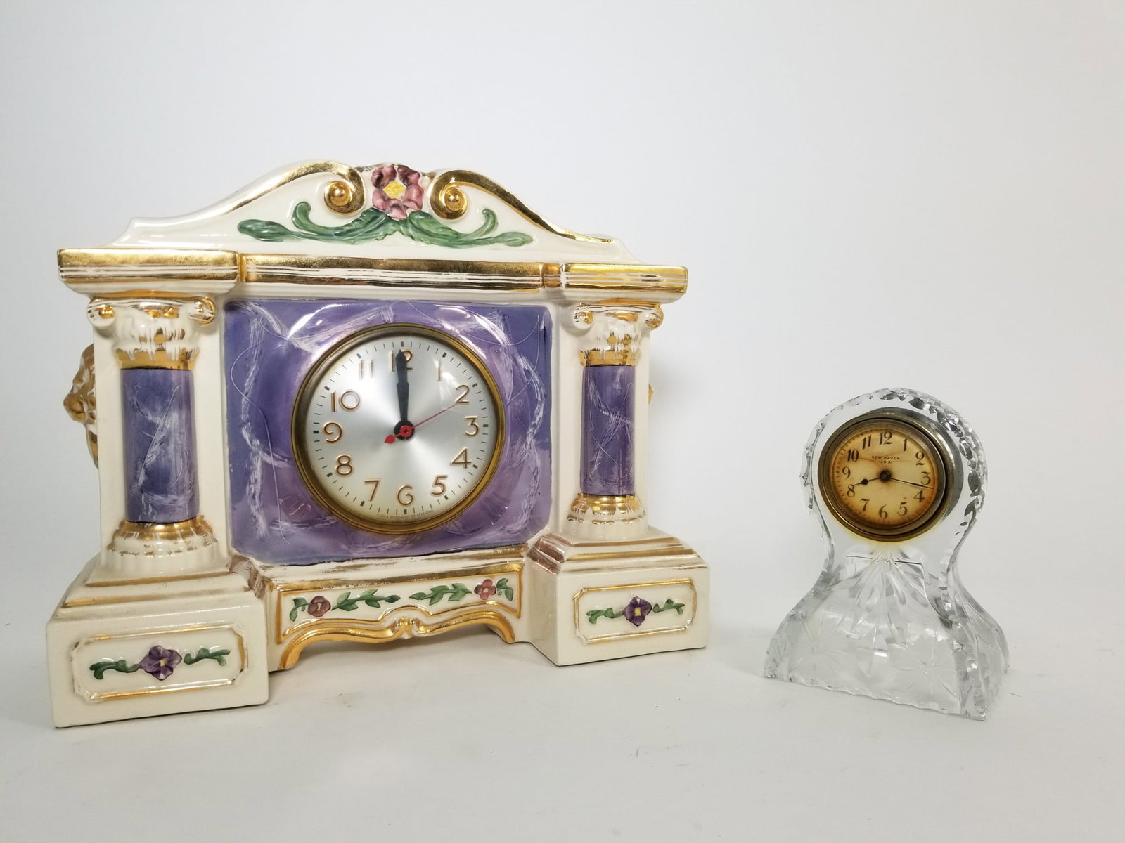 Pair of Vintage Clocks ft. New Haven Crystal Mantel Clock (1 of 4)