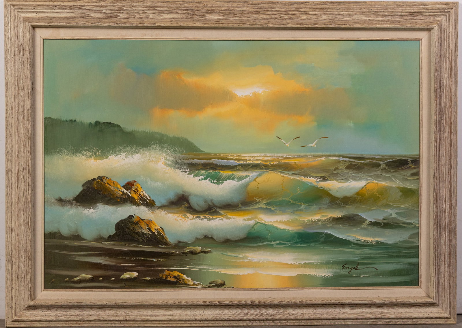 Framed Original Oil Painting of a Beach Scene Signed Engel: Framed Original Oil Painting of a Beach Scene Signed Engel Size 31" x 43" Literature Brooks Auction – Online Auction Terms & Conditions Contact: (856) 694-2960 | info@brooks.auction READ BEF