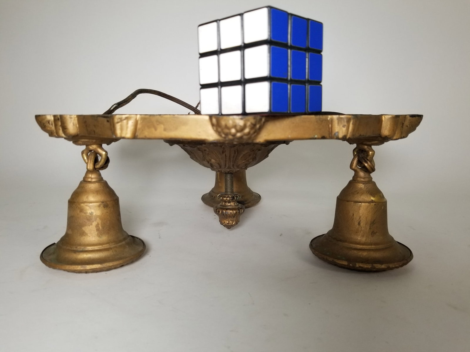 Antique Art Deco Gilded Cast Metal Pan Chandelier - 2