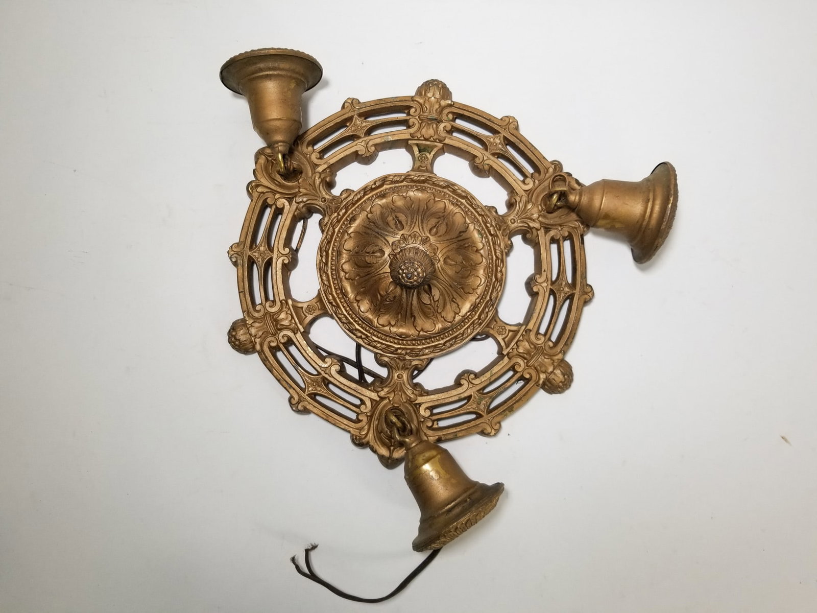 Antique Art Deco Gilded Cast Metal Pan Chandelier - 3