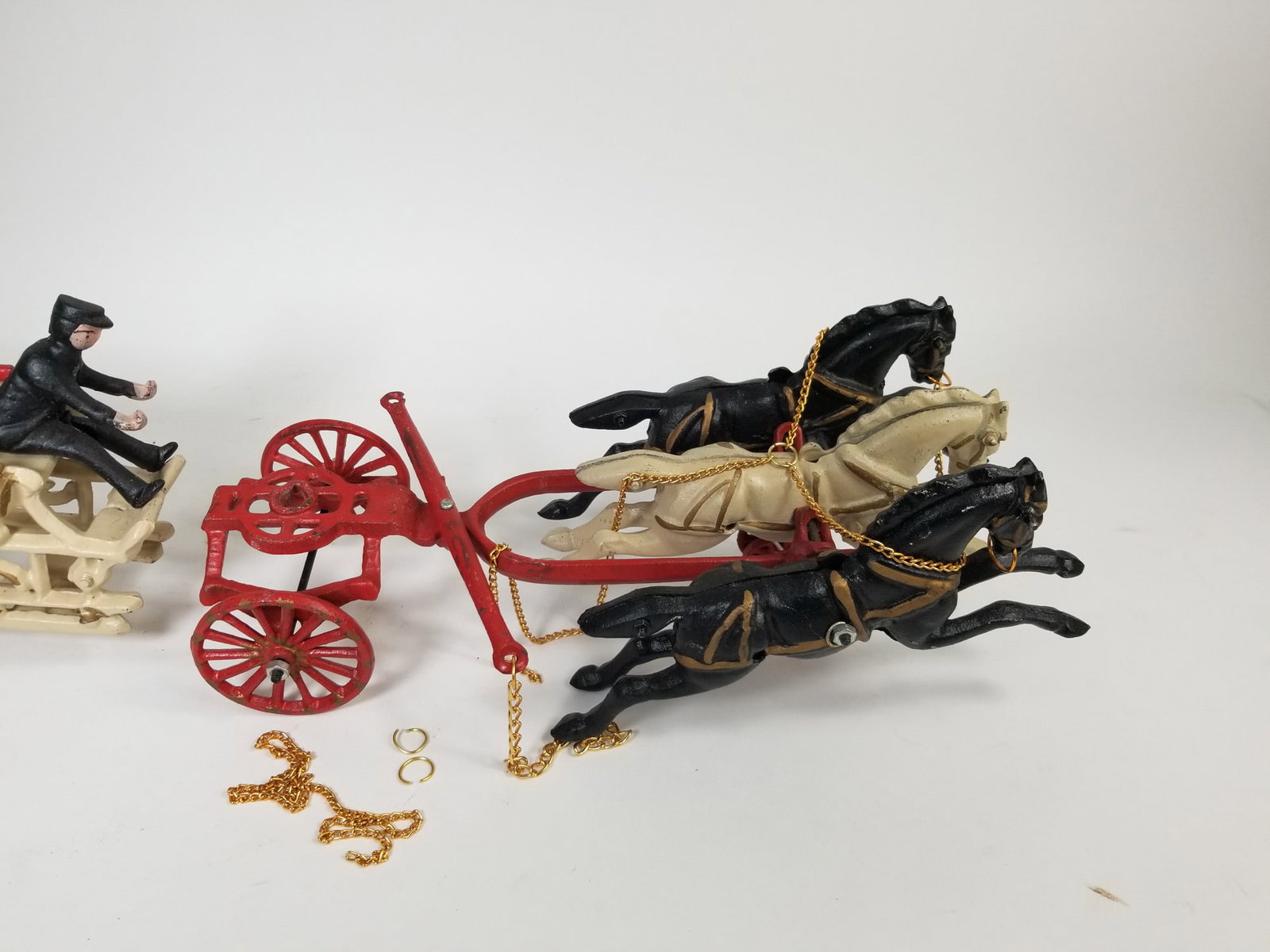 Vintage Cast Iron Horse-Drawn Fire Wagon - 3