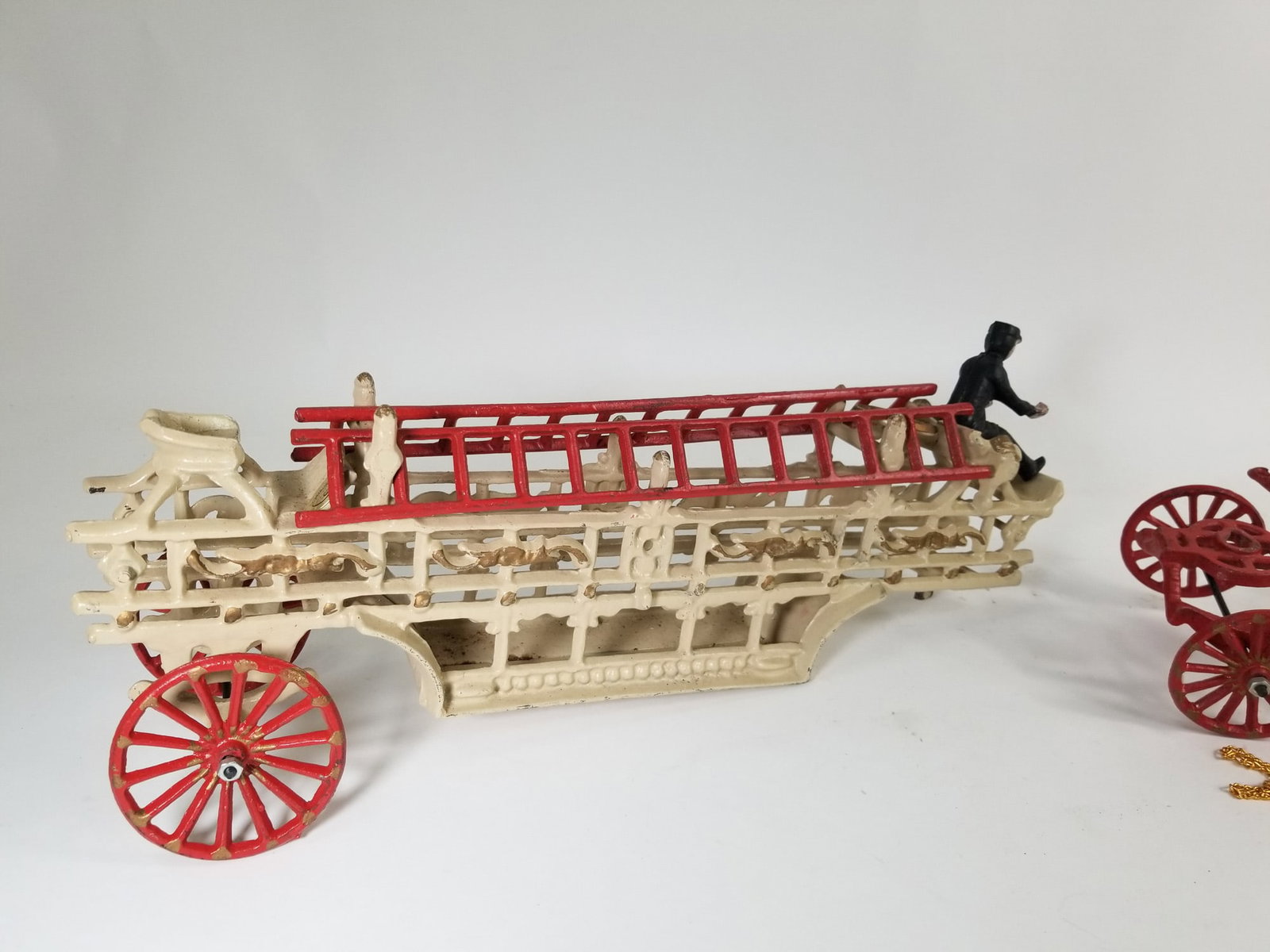 Vintage Cast Iron Horse-Drawn Fire Wagon - 4
