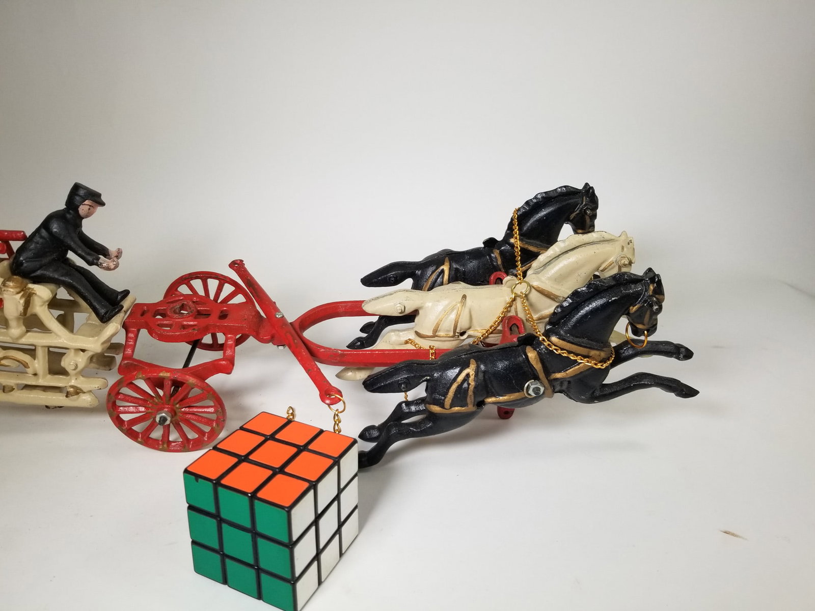 Vintage Cast Iron Horse-Drawn Fire Wagon - 8