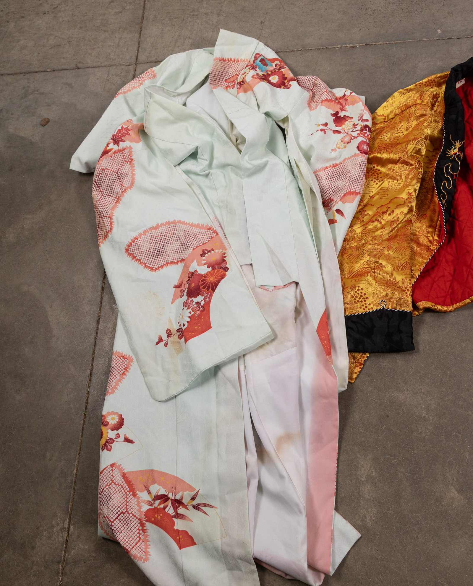 Three Pieces of Vintage Asian Clothing ft. Red and Gold Smoking Jacket - 2
