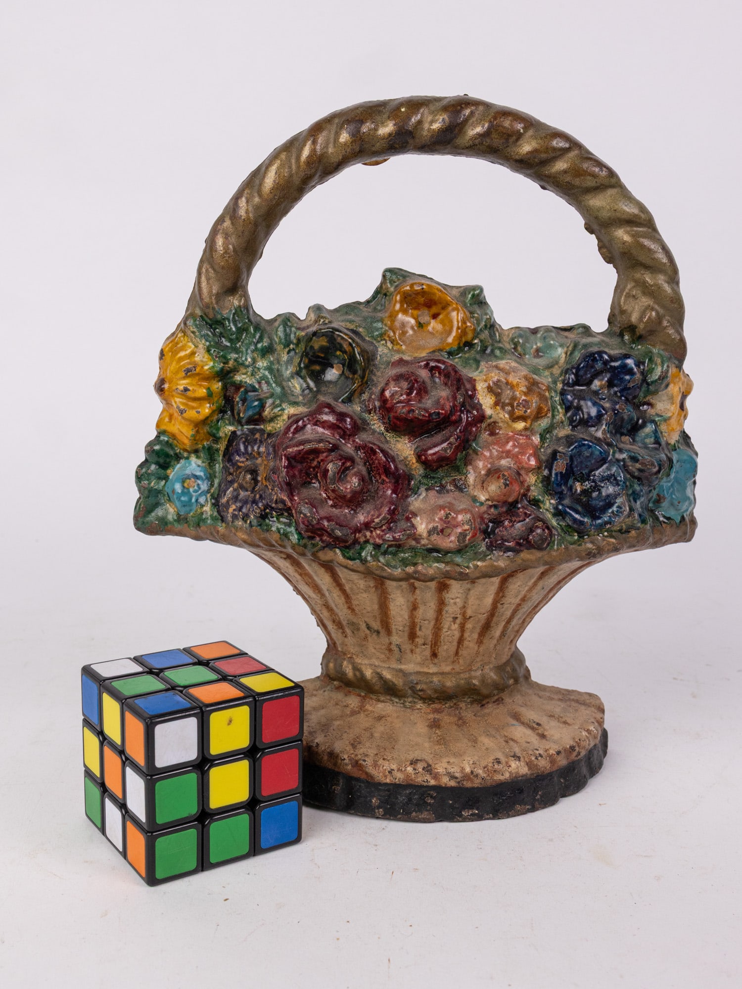 Cast Iron Basket of Flowers Vintage Doorstop - 2