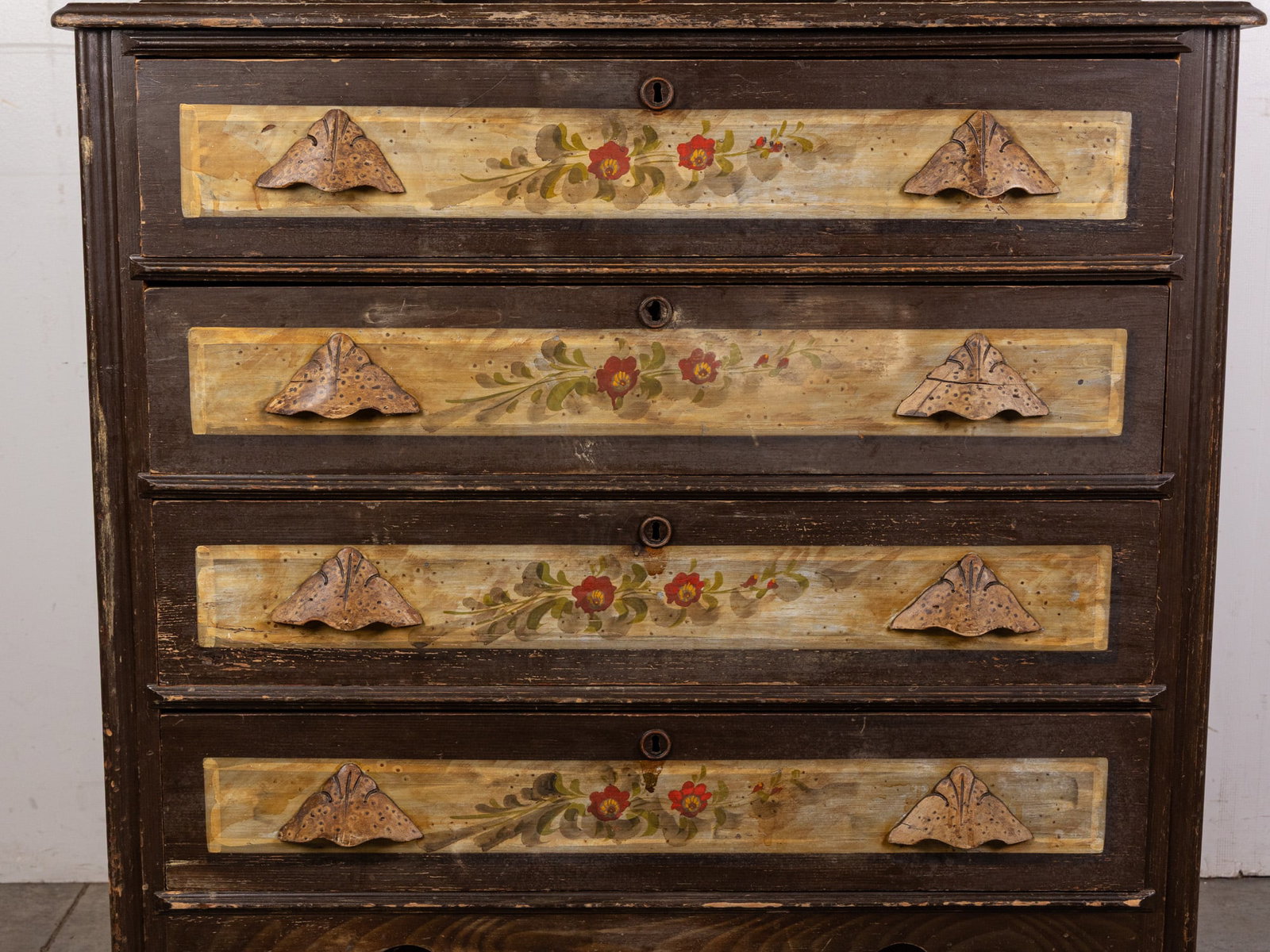 Hand Painted Antique Victorian Four Drawer Dresser with Mirror - 2