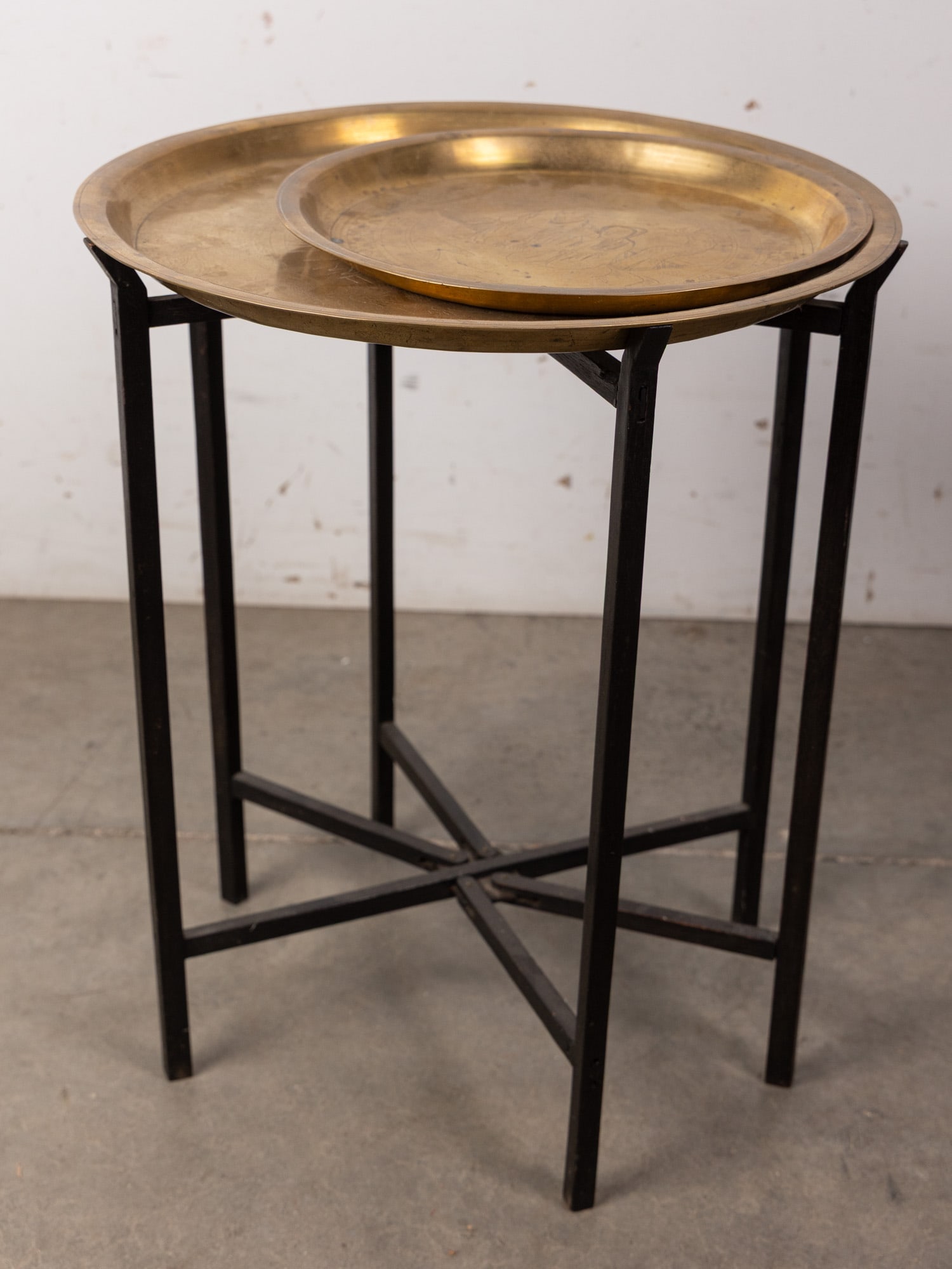Collapsible Etched Brass Vintage Accent Table - 2