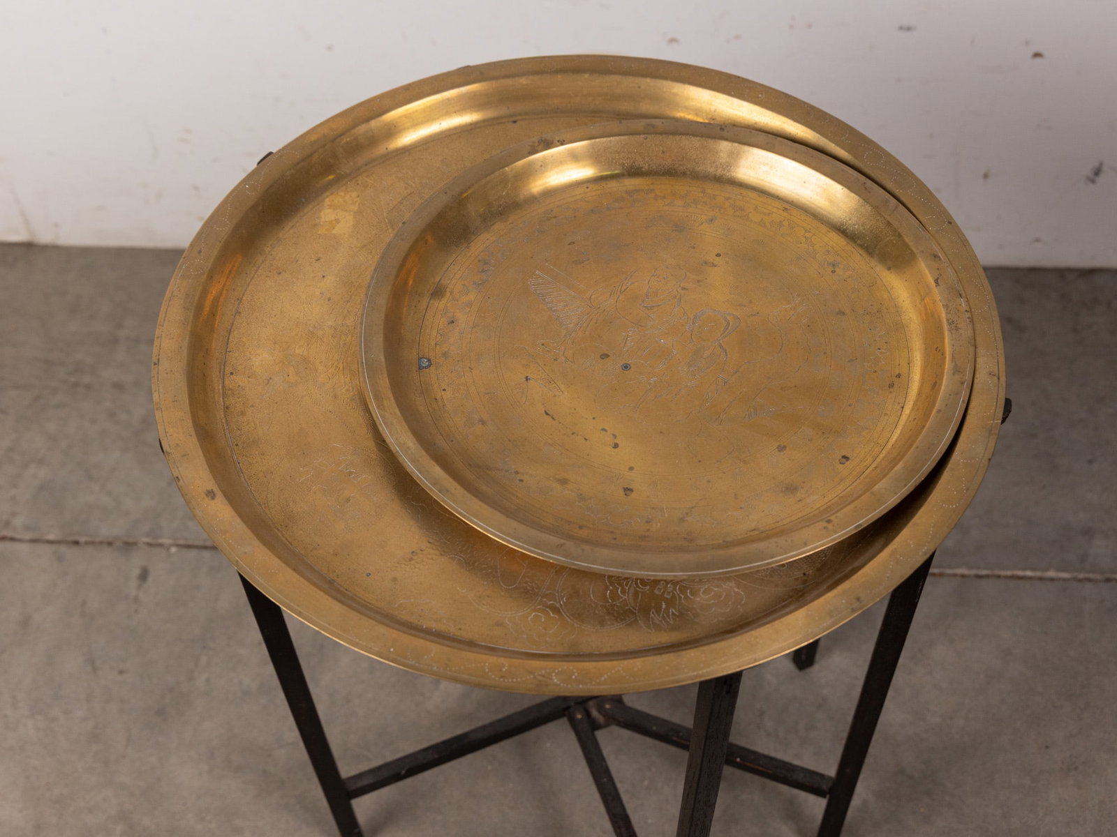 Collapsible Etched Brass Vintage Accent Table - 3