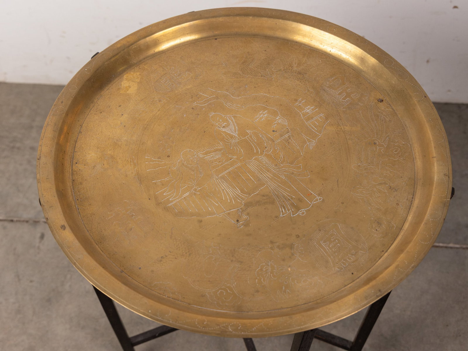 Collapsible Etched Brass Vintage Accent Table - 4