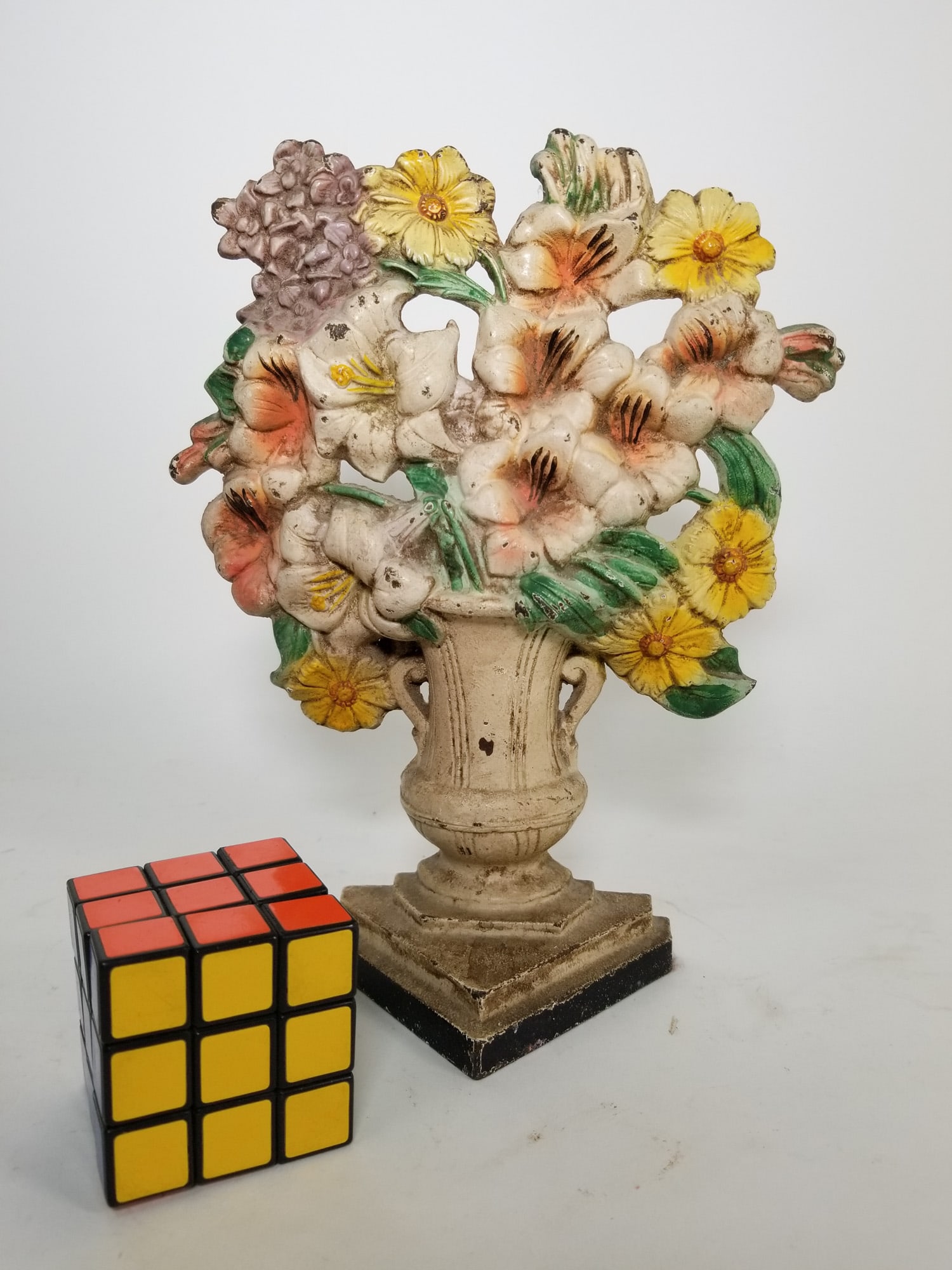 Cast Iron Basket of Flowers Vintage Doorstop - 2