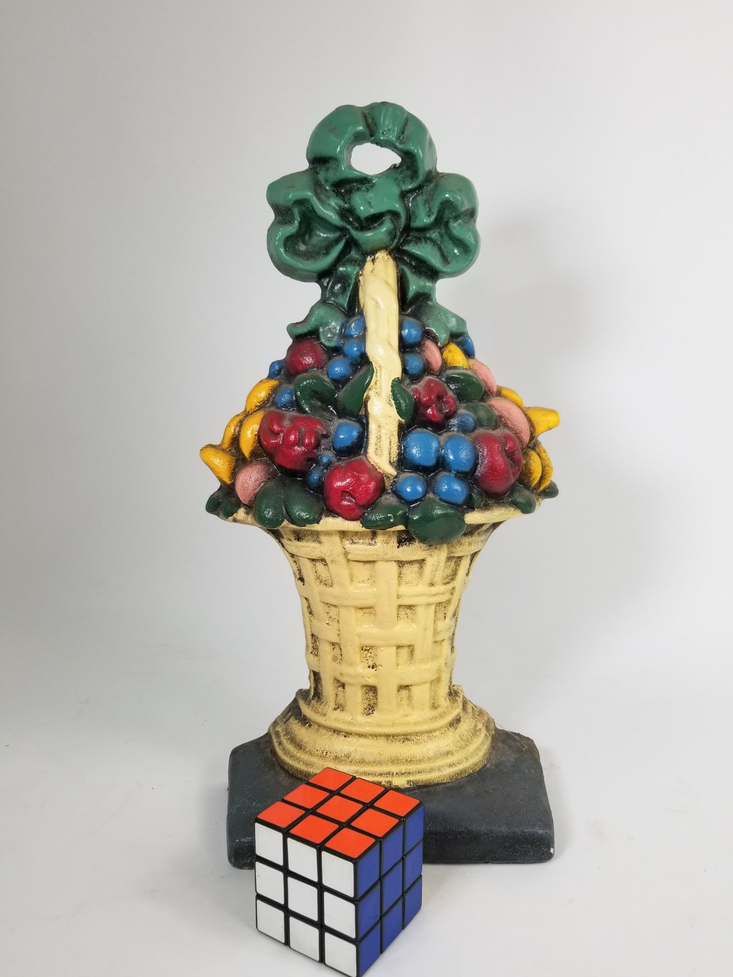 Vintage Cast Iron Basket of Flowers Door Stop - 2