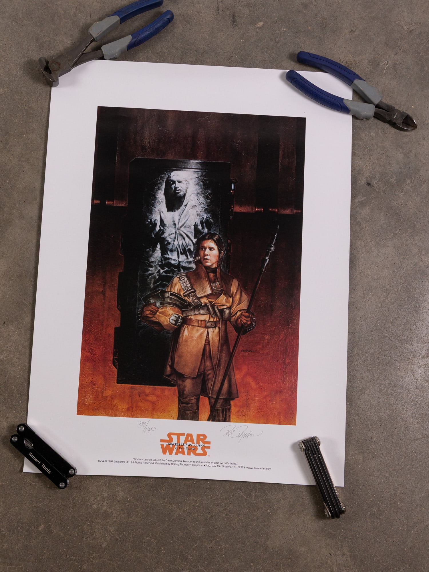 Star Wars Dave Dorman "Leia as Boushh" Poster: Star Wars Dave Dorman "Leia as Boushh" Poster. Does not include tools Size 26" x 22" Literature Brooks Auction – Online Auction Terms & Conditions Contact: (856) 694-2960 | info@brooks.auction