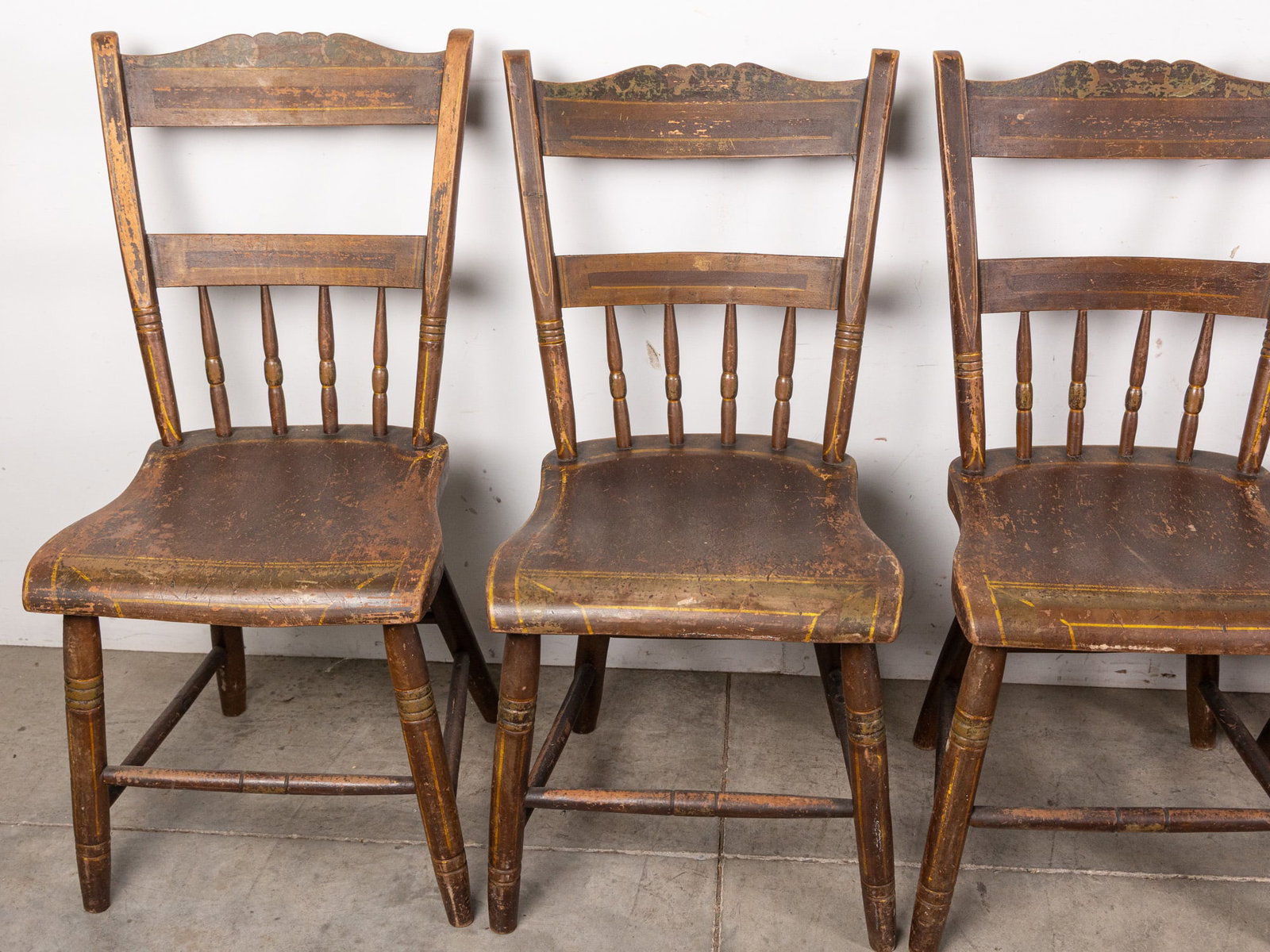 Six Antique Painted Plank Chairs - 2