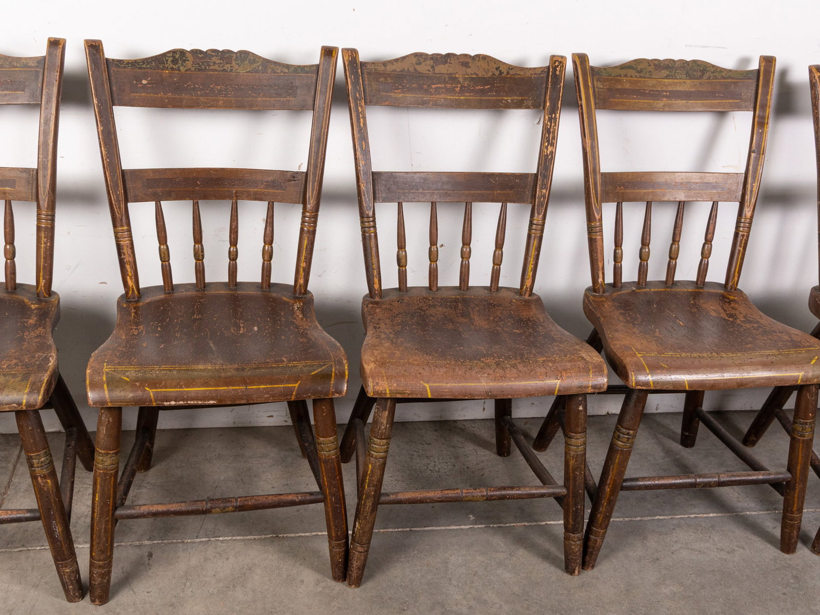 Six Antique Painted Plank Chairs - 3