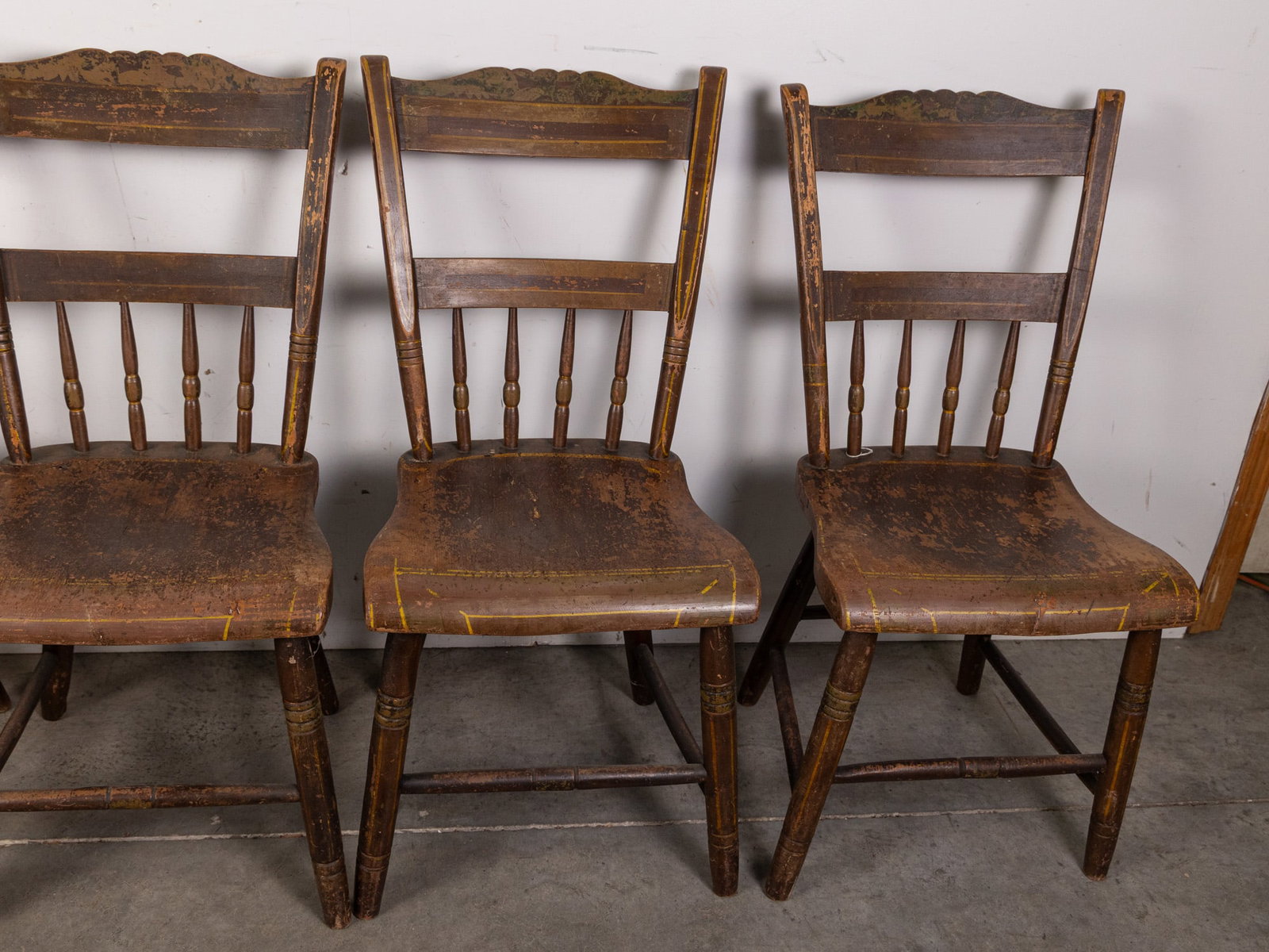 Six Antique Painted Plank Chairs - 4