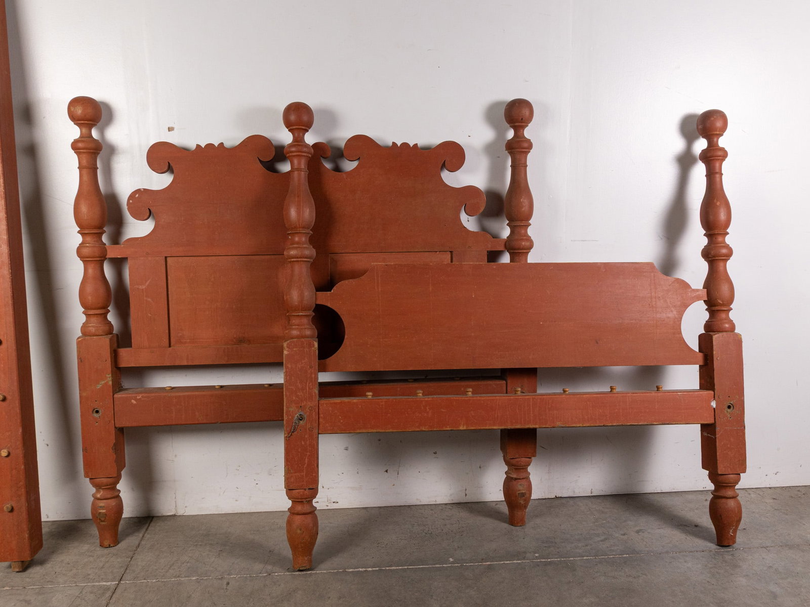 Antique Early Rope Bed Frame with Red Patina Paint - 3