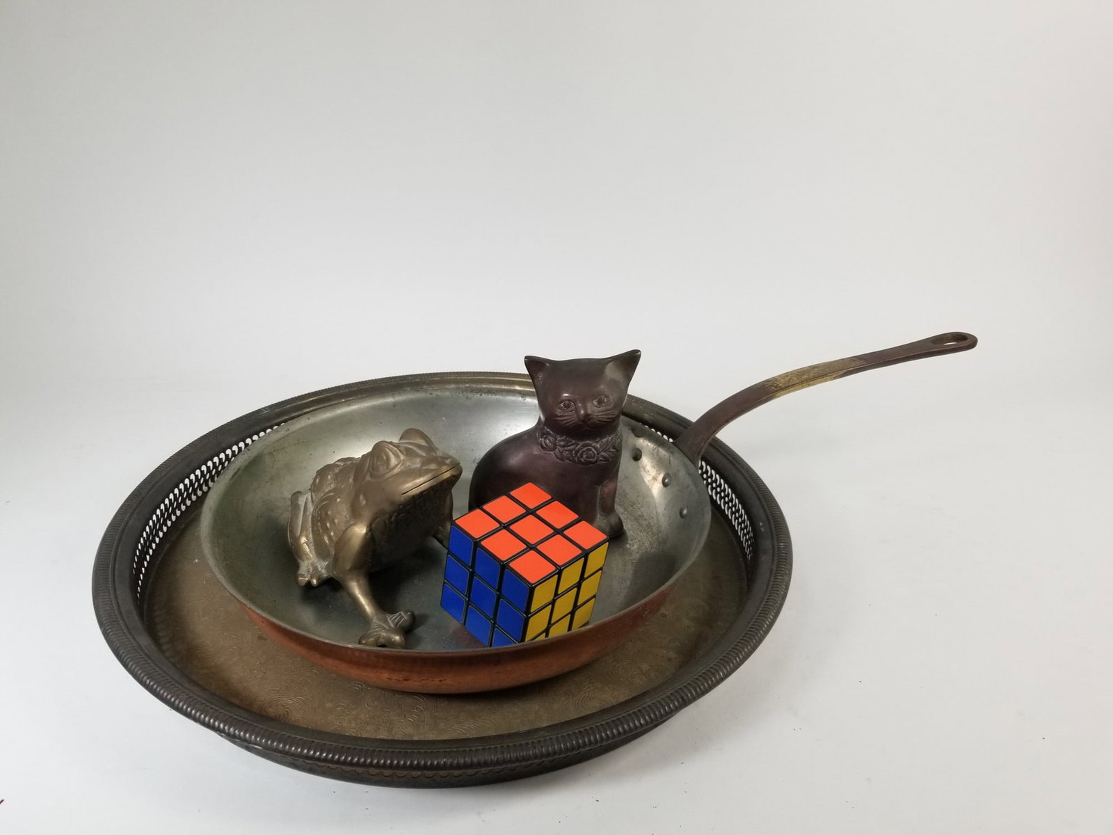 Grouping of Silverplate, Copper and Brass Articles ft. Frog & Kitten Sculptures - 2
