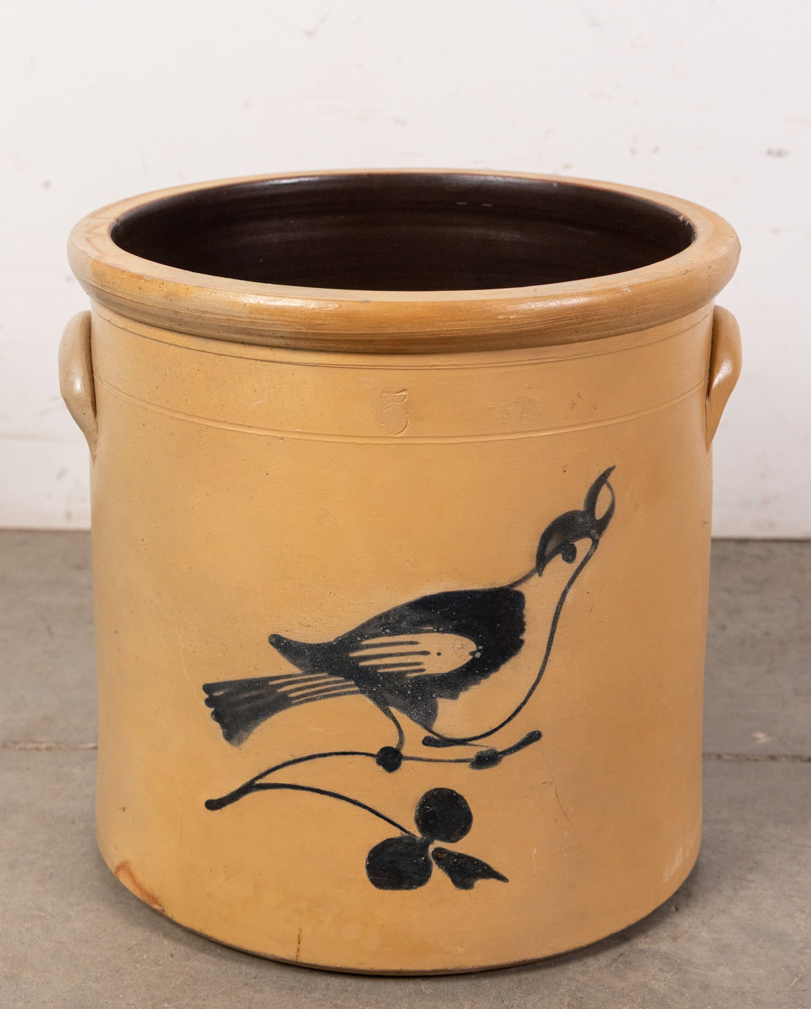 5 Gallon Stoneware Crock with Cobalt Blue Bird Design (1 of 3)