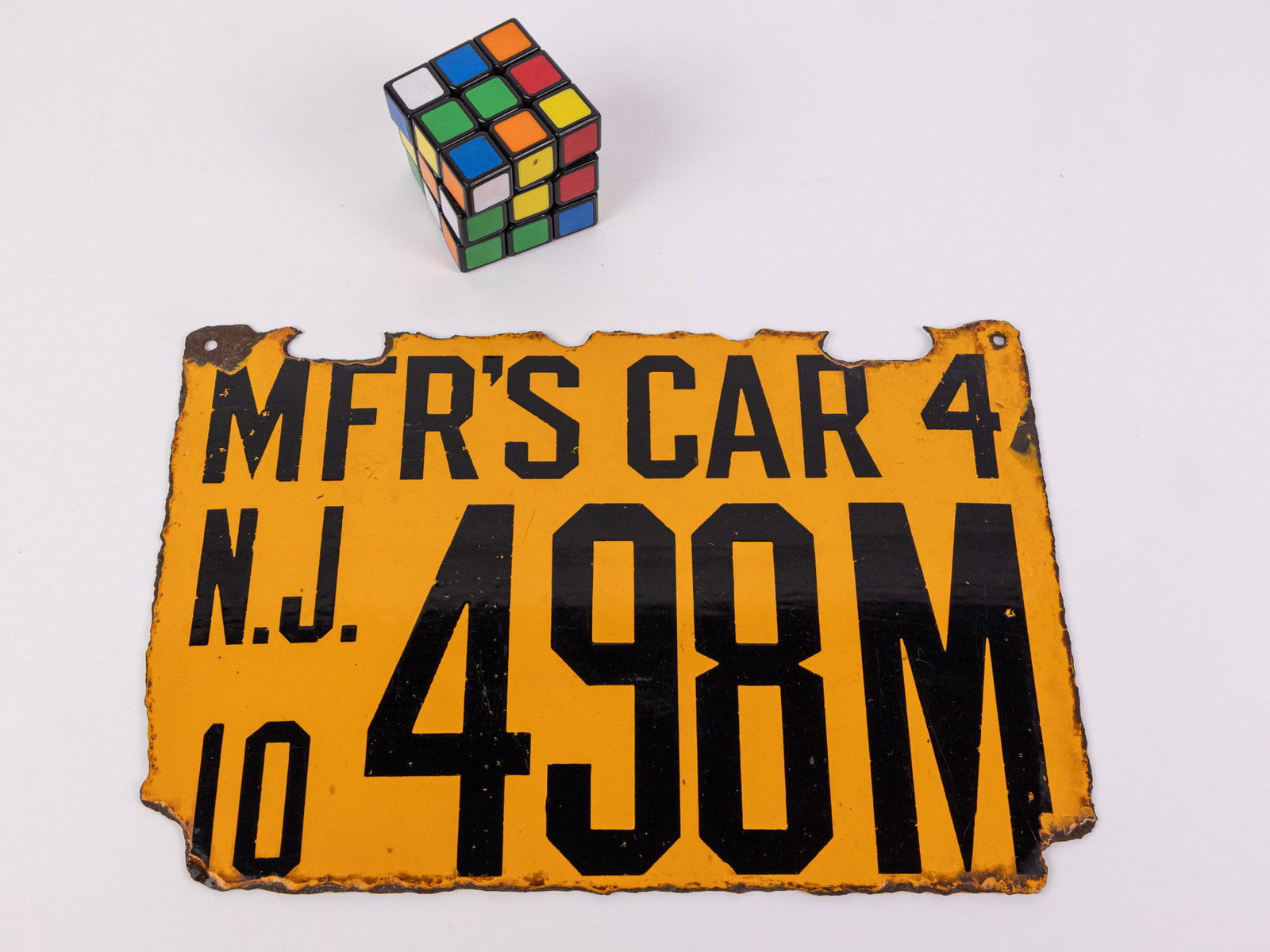 1910 New Jersey Manufacturers Car Porcelain License Plate - 2