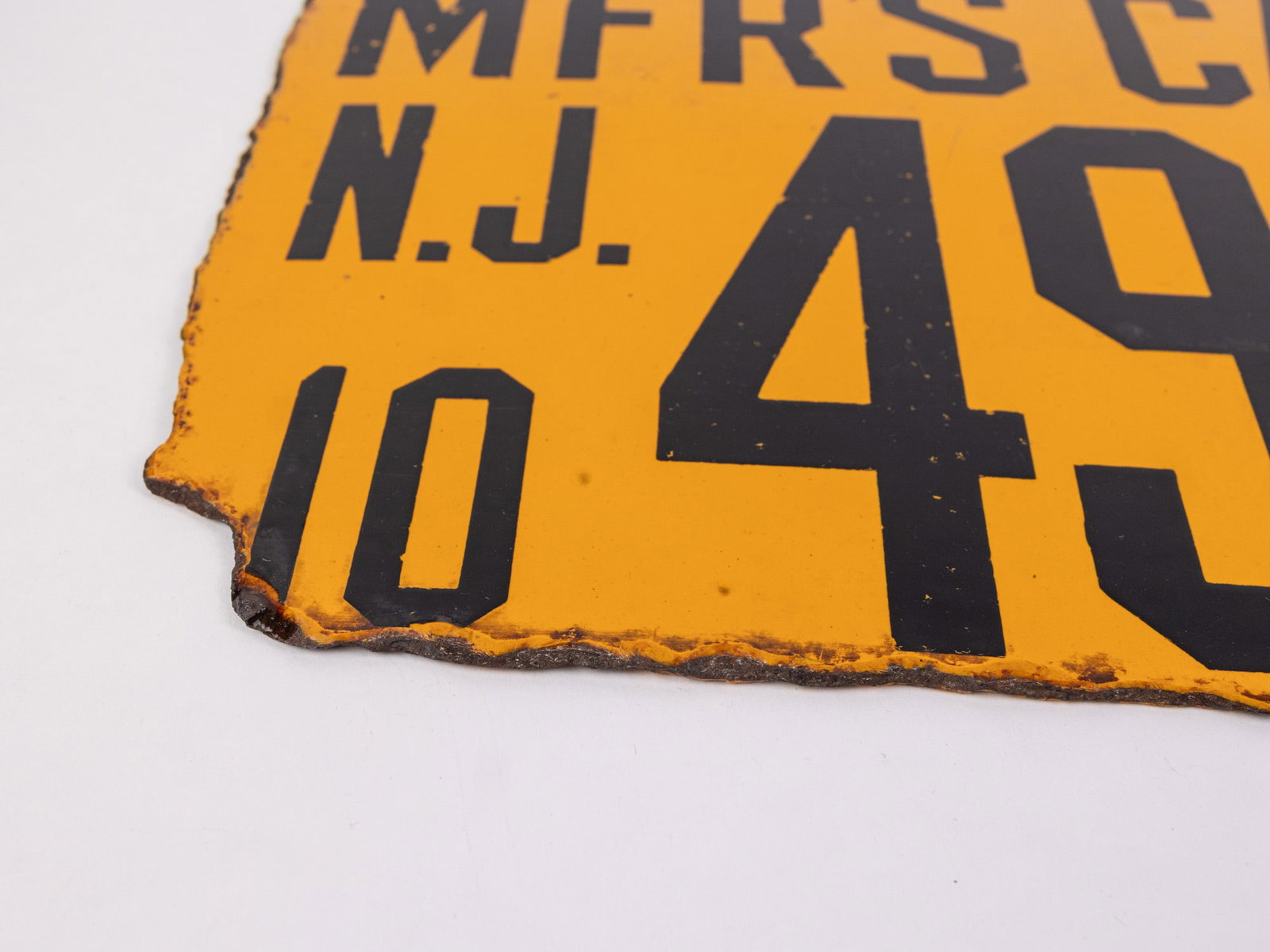 1910 New Jersey Manufacturers Car Porcelain License Plate - 3