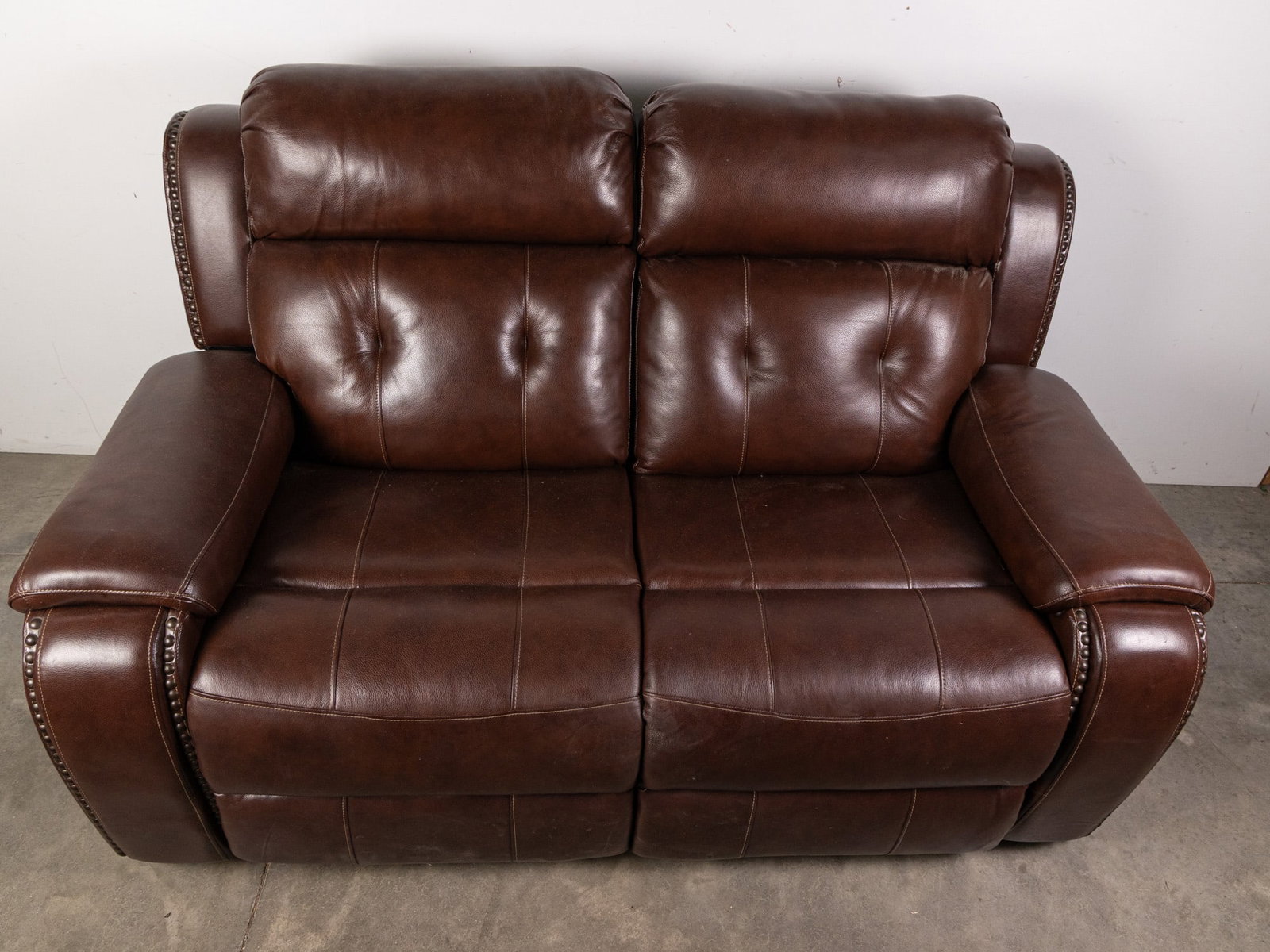Contemporary Brown Leather Loveseat - 2