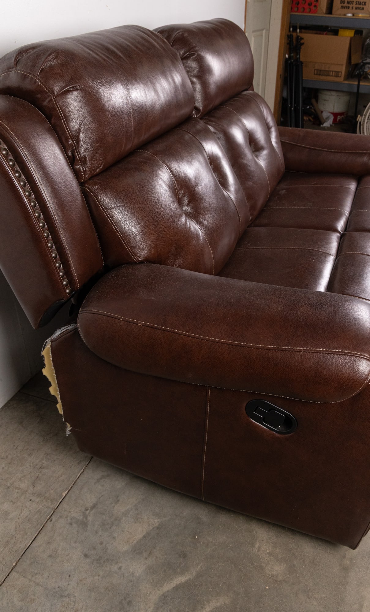 Contemporary Brown Leather Loveseat - 3