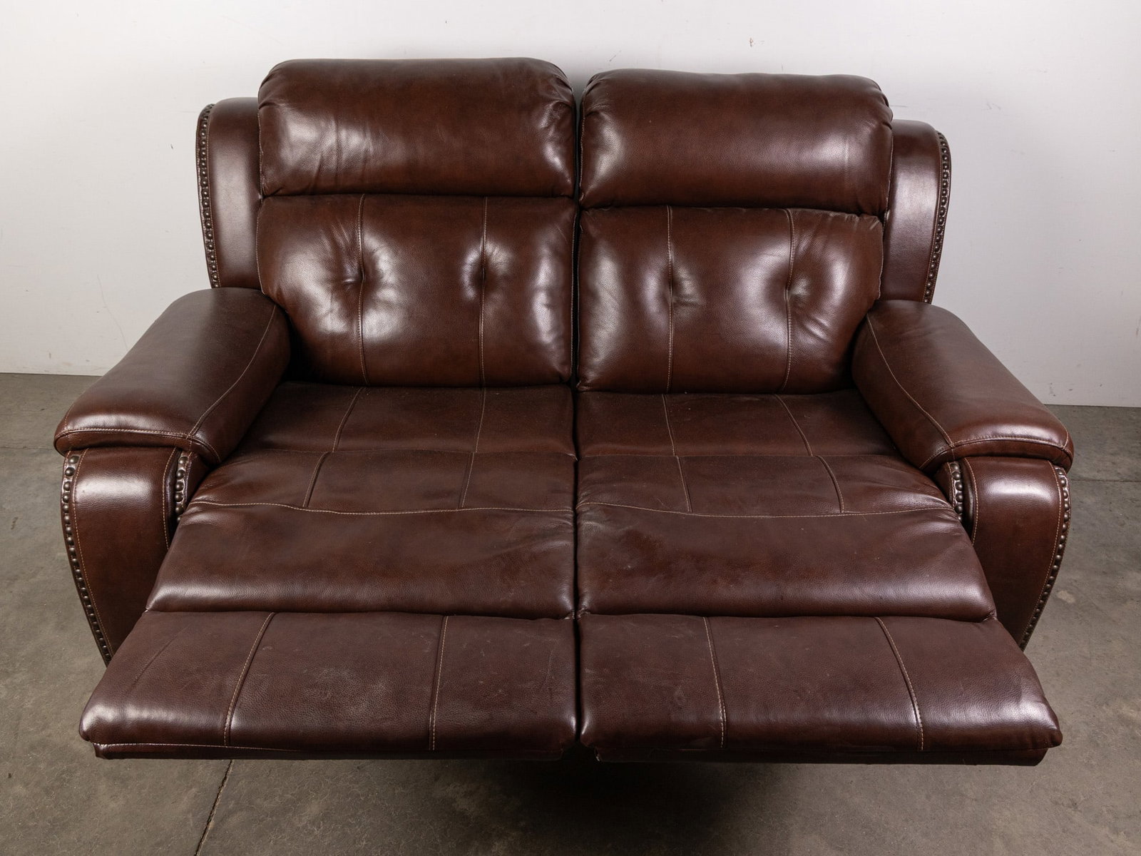 Contemporary Brown Leather Loveseat - 4
