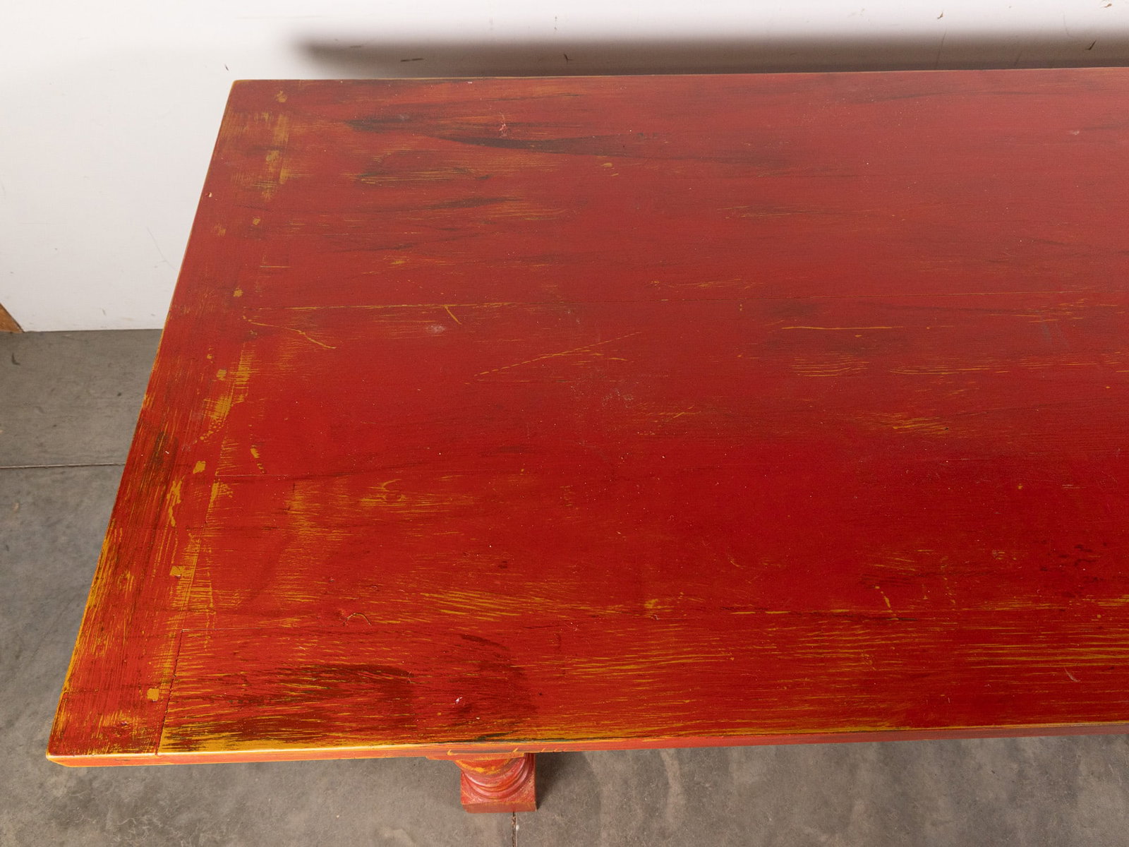 Primitive Red Painted Wooden Dining Table - 5
