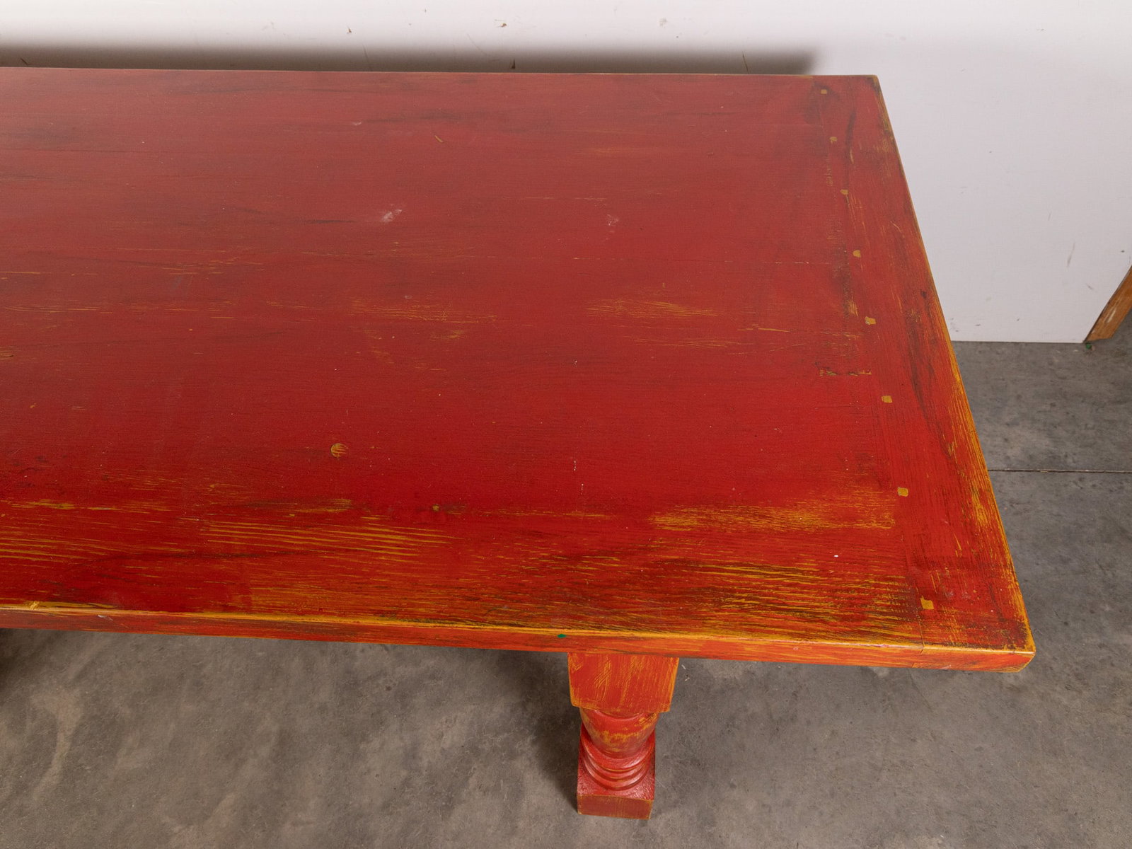 Primitive Red Painted Wooden Dining Table - 6
