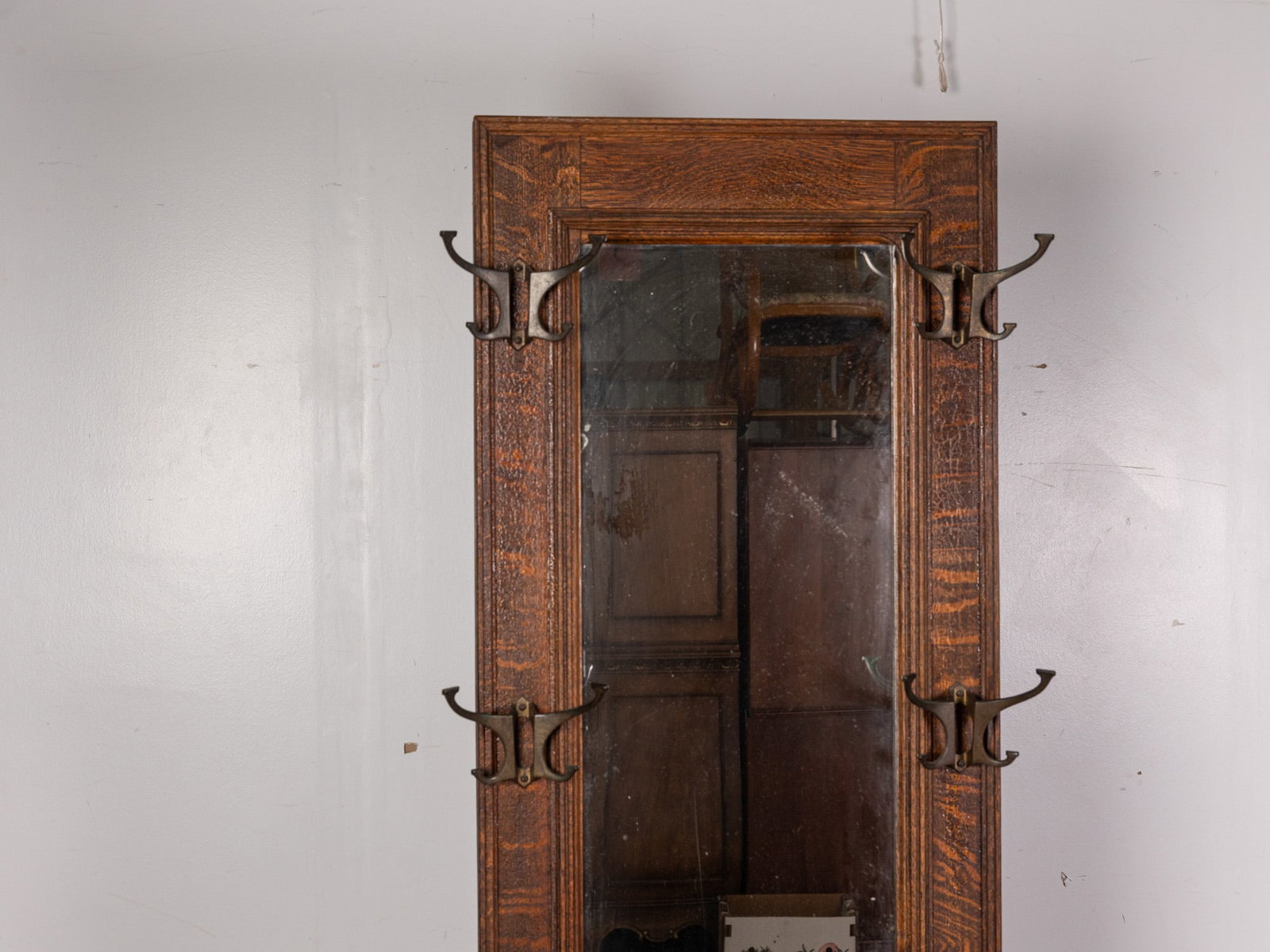 Antique Oak Hall Rack with Mirror - 3