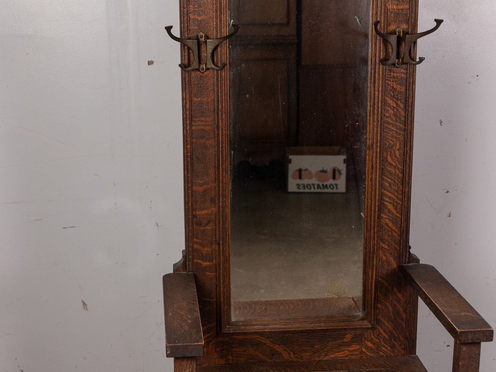 Antique Oak Hall Rack with Mirror - 4