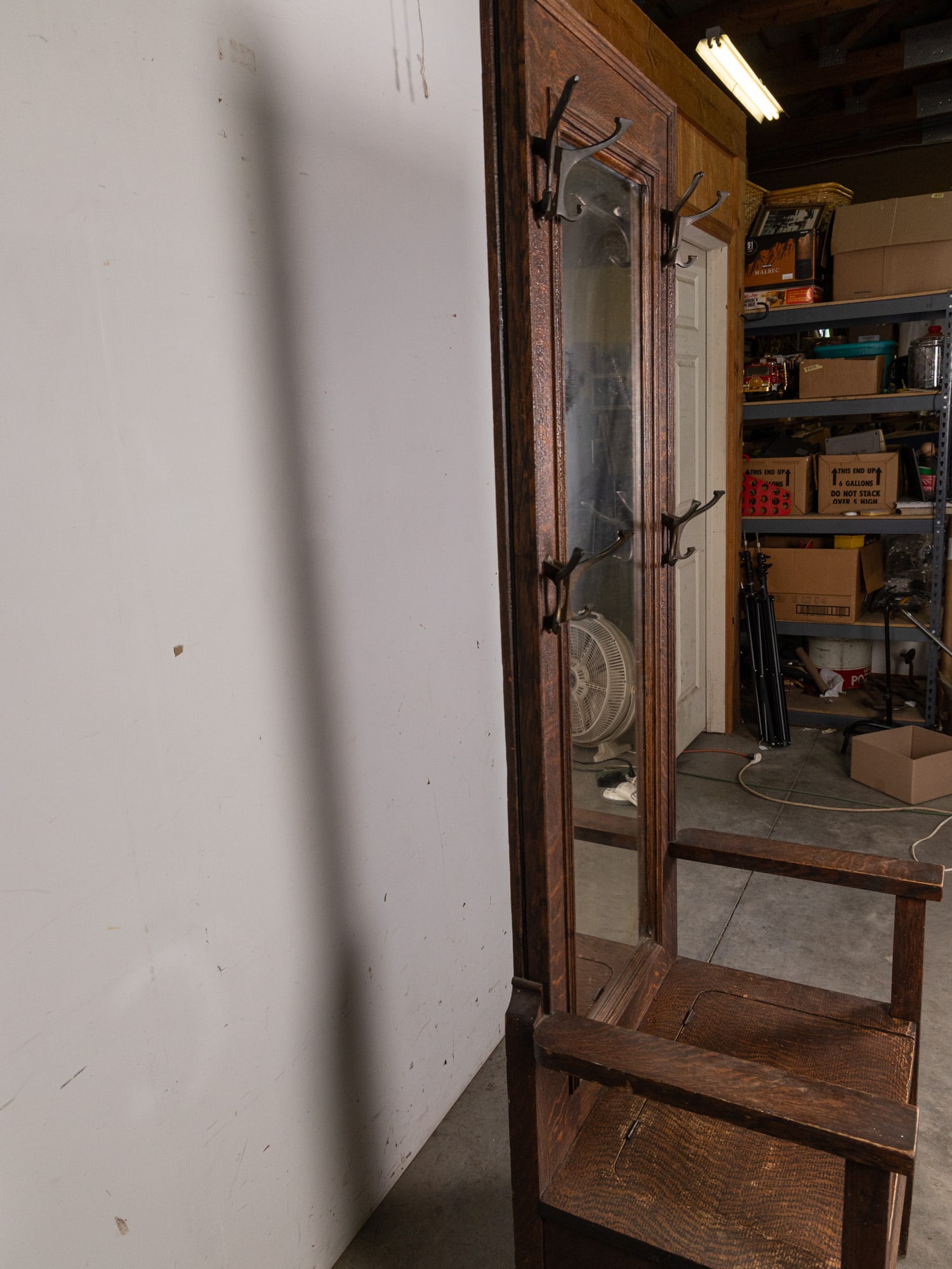 Antique Oak Hall Rack with Mirror - 6