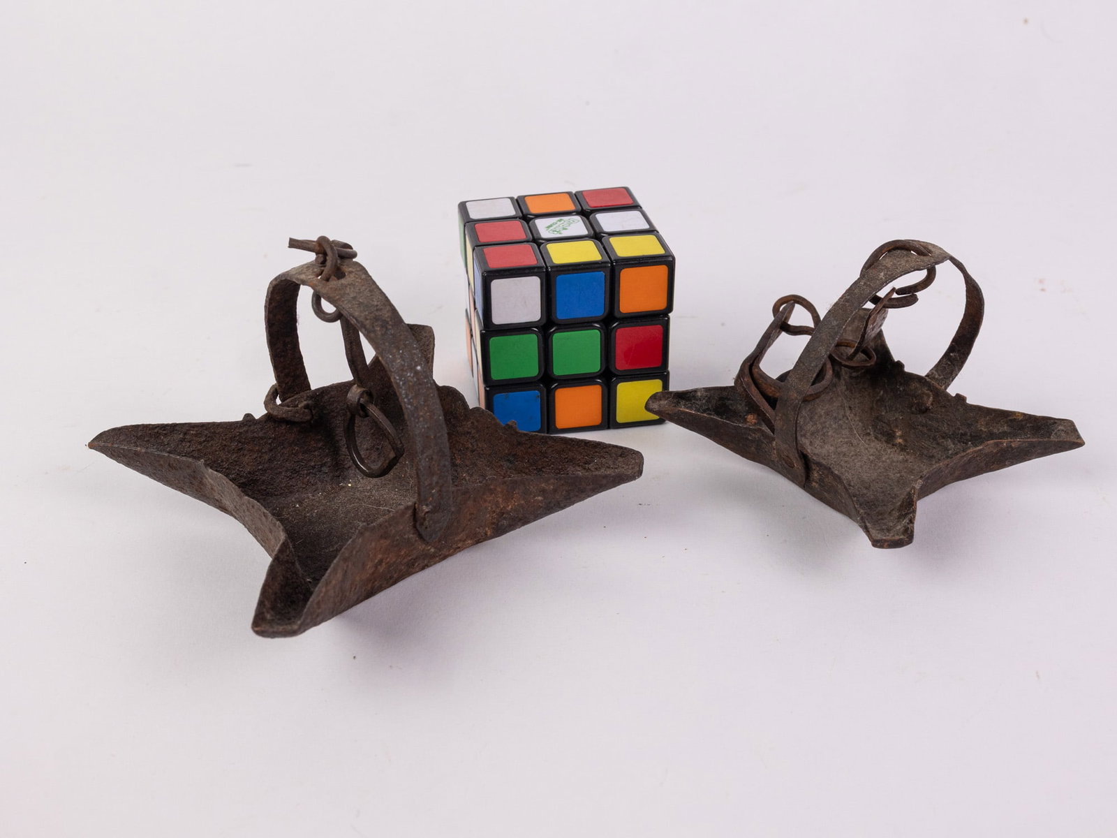 Two Early Wrought Iron Primitive Oil Lamps - 2