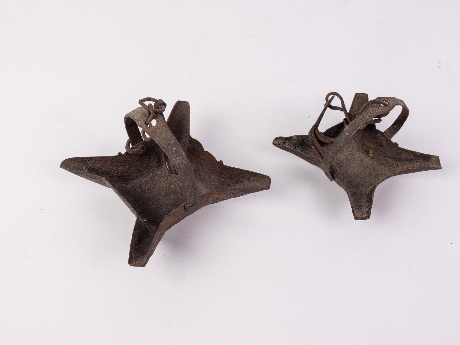 Two Early Wrought Iron Primitive Oil Lamps - 3