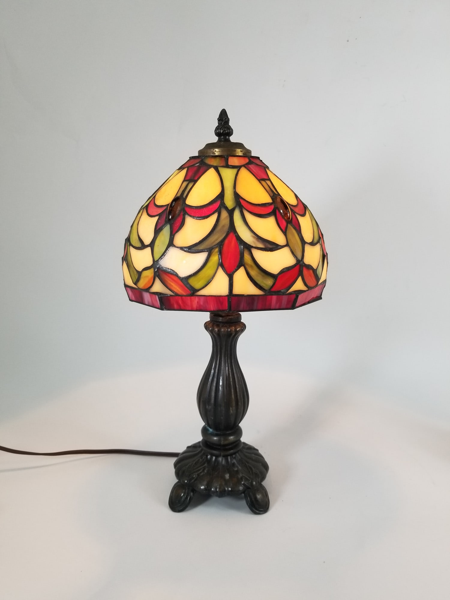 Tiffany Style Leaded Glass Lamp and Small Antique Style Sculpture - 3