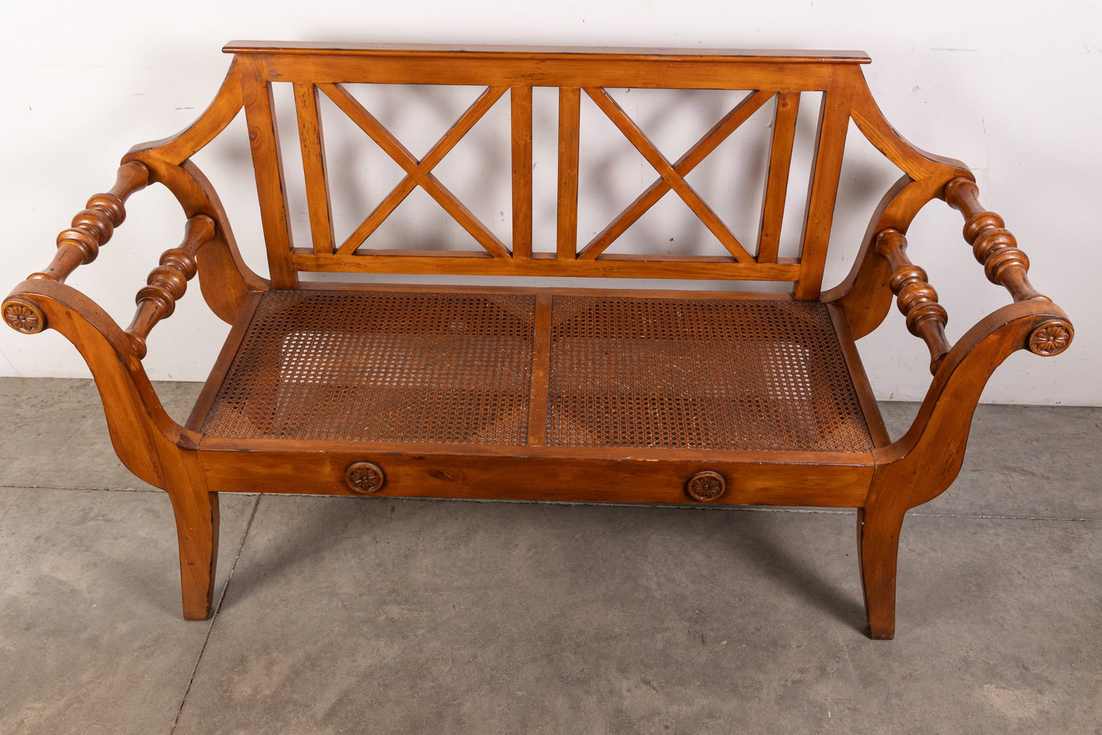 Antique Inspired Cane Seat Bench - 2