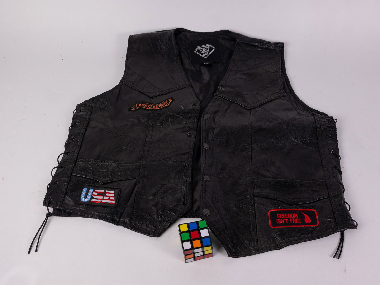 Diamond Plate Buffalo Leather Brand Biker Vest - 2