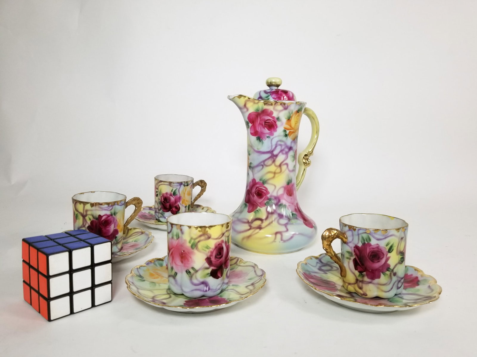 Vintage 1910 Nippon Floral Chocolate Pot Set - 2