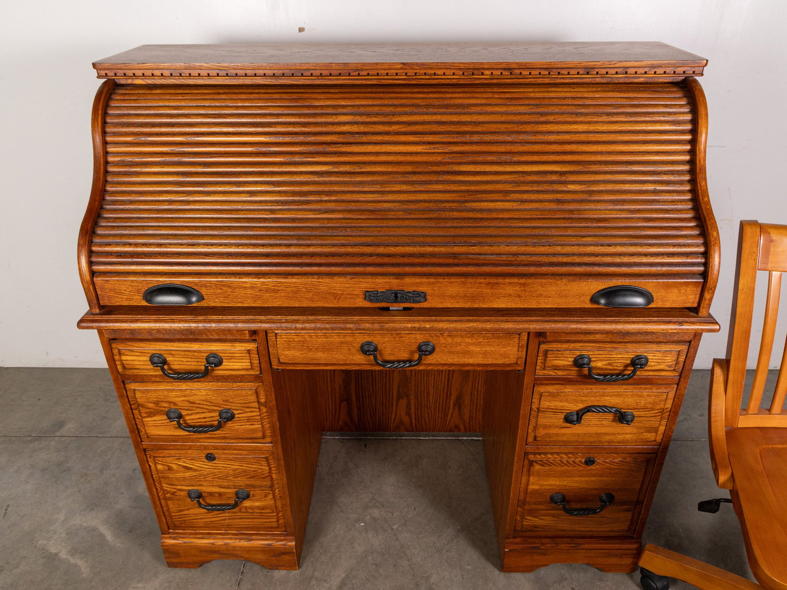 Winners Only Scroll Top Oak Desk with Chair - 4