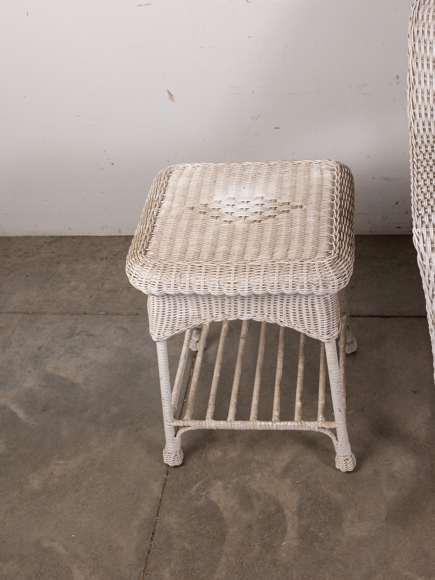 Pair of White Wicker Rockers with Side Table - 3