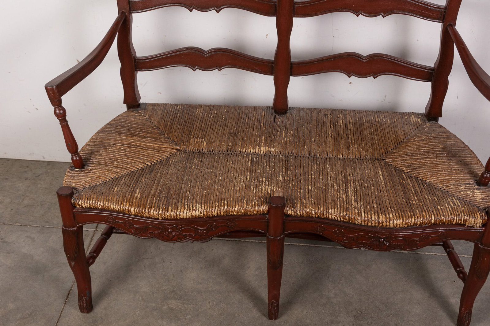Vintage Antique Style Rush Seat Bench - 2