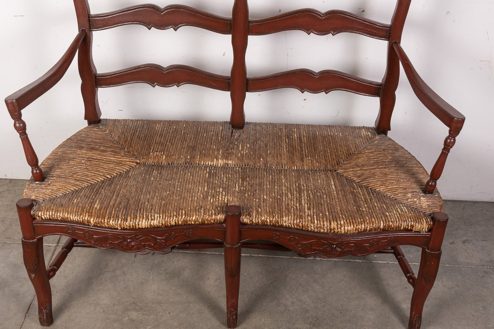 Vintage Antique Style Rush Seat Bench - 3