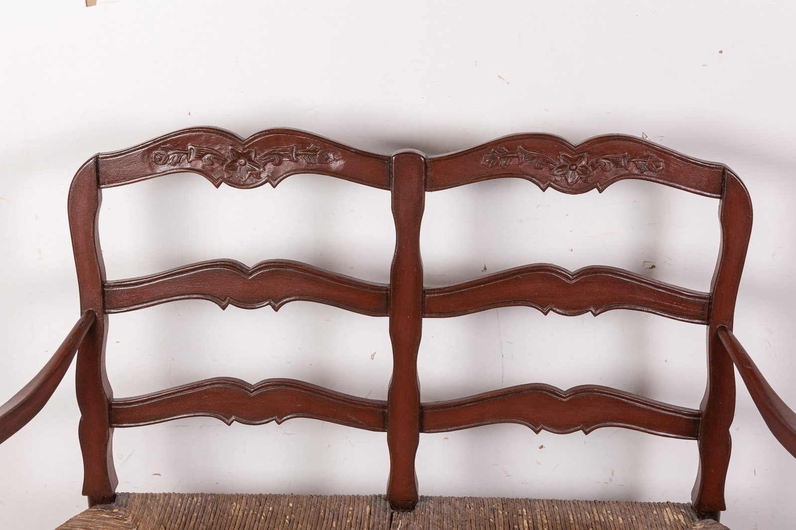 Vintage Antique Style Rush Seat Bench - 4