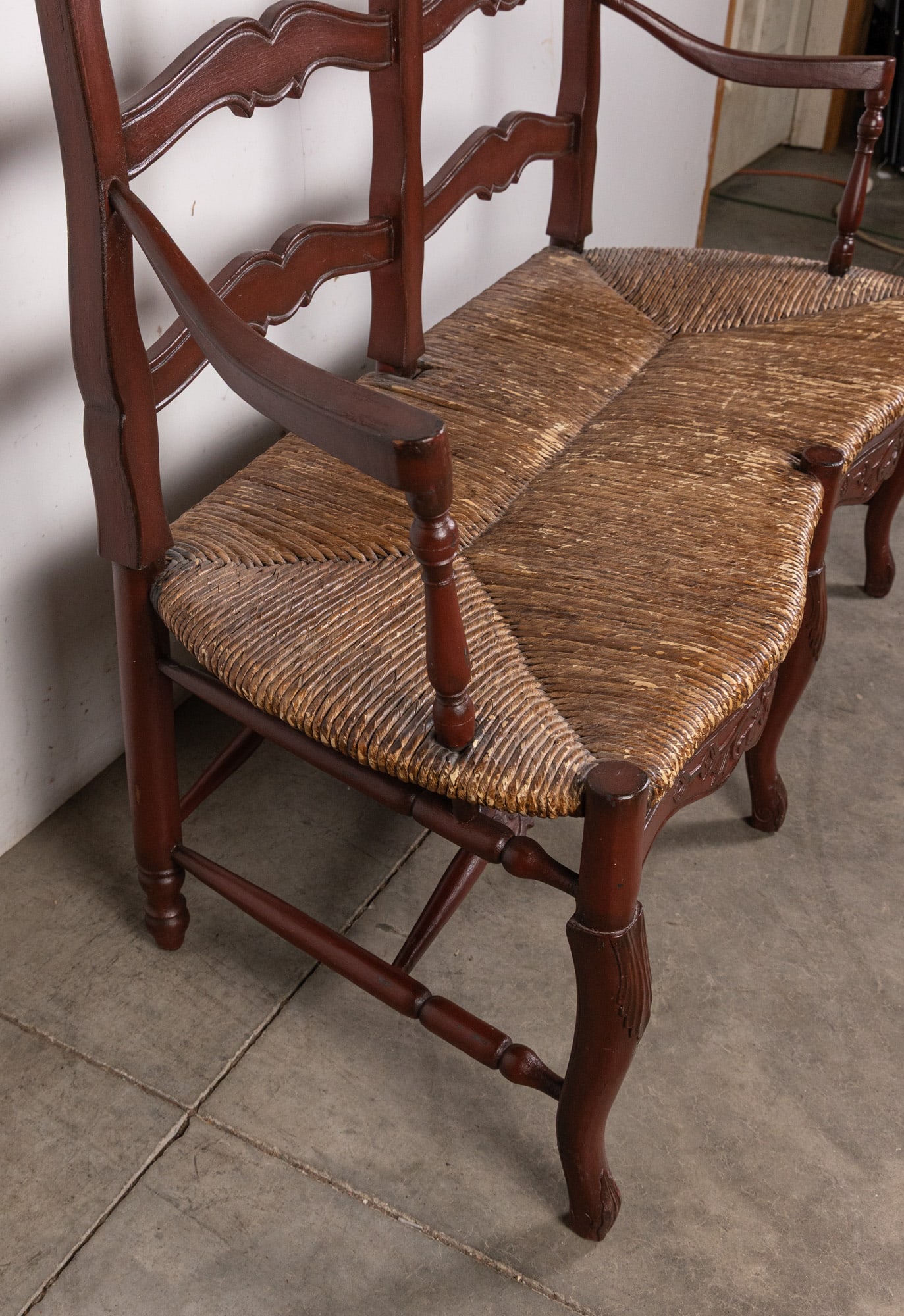 Vintage Antique Style Rush Seat Bench - 5
