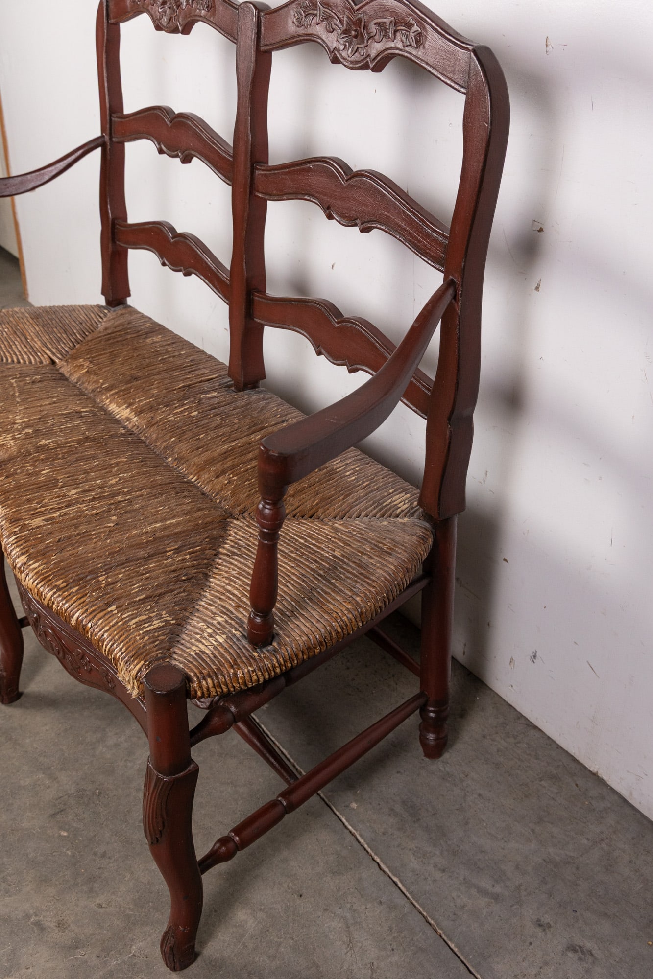 Vintage Antique Style Rush Seat Bench - 6