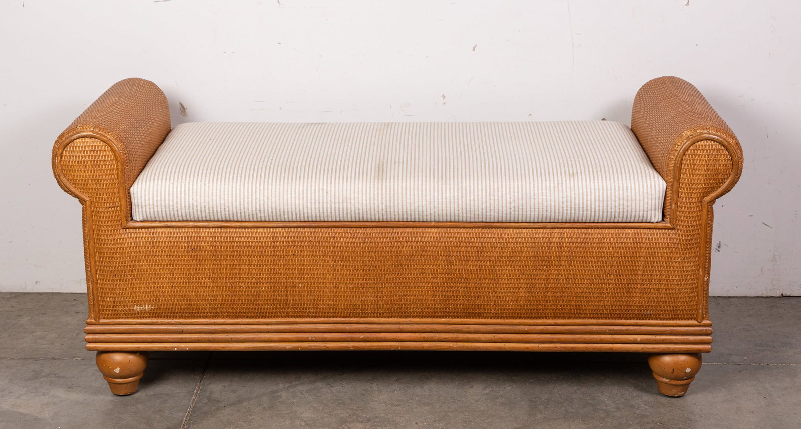 Vintage Wicker Upholstered Accent Bench (1 of 4)