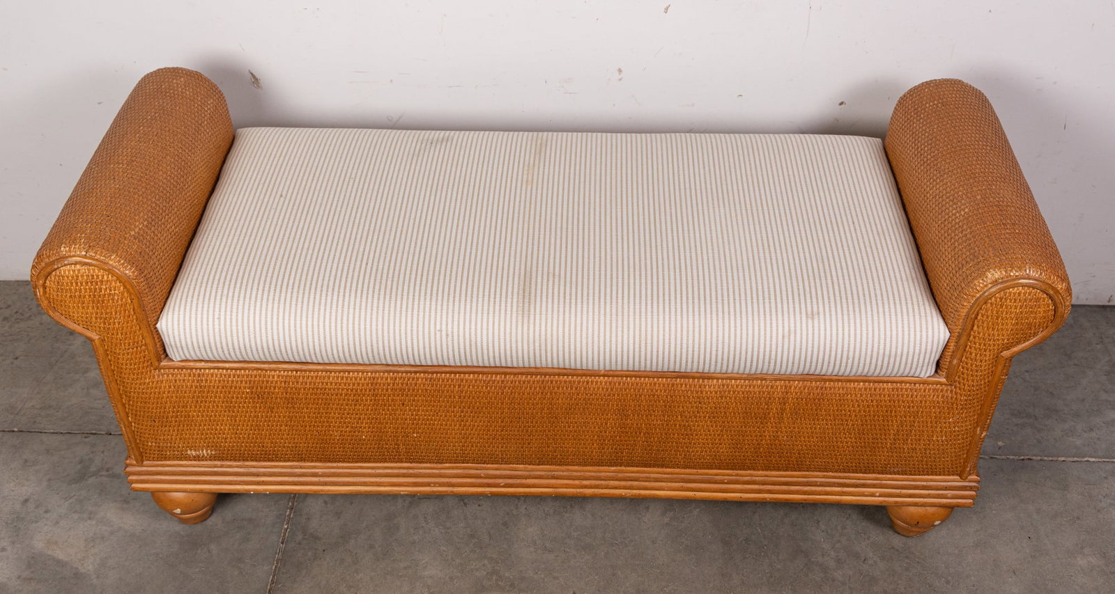 Vintage Wicker Upholstered Accent Bench - 2
