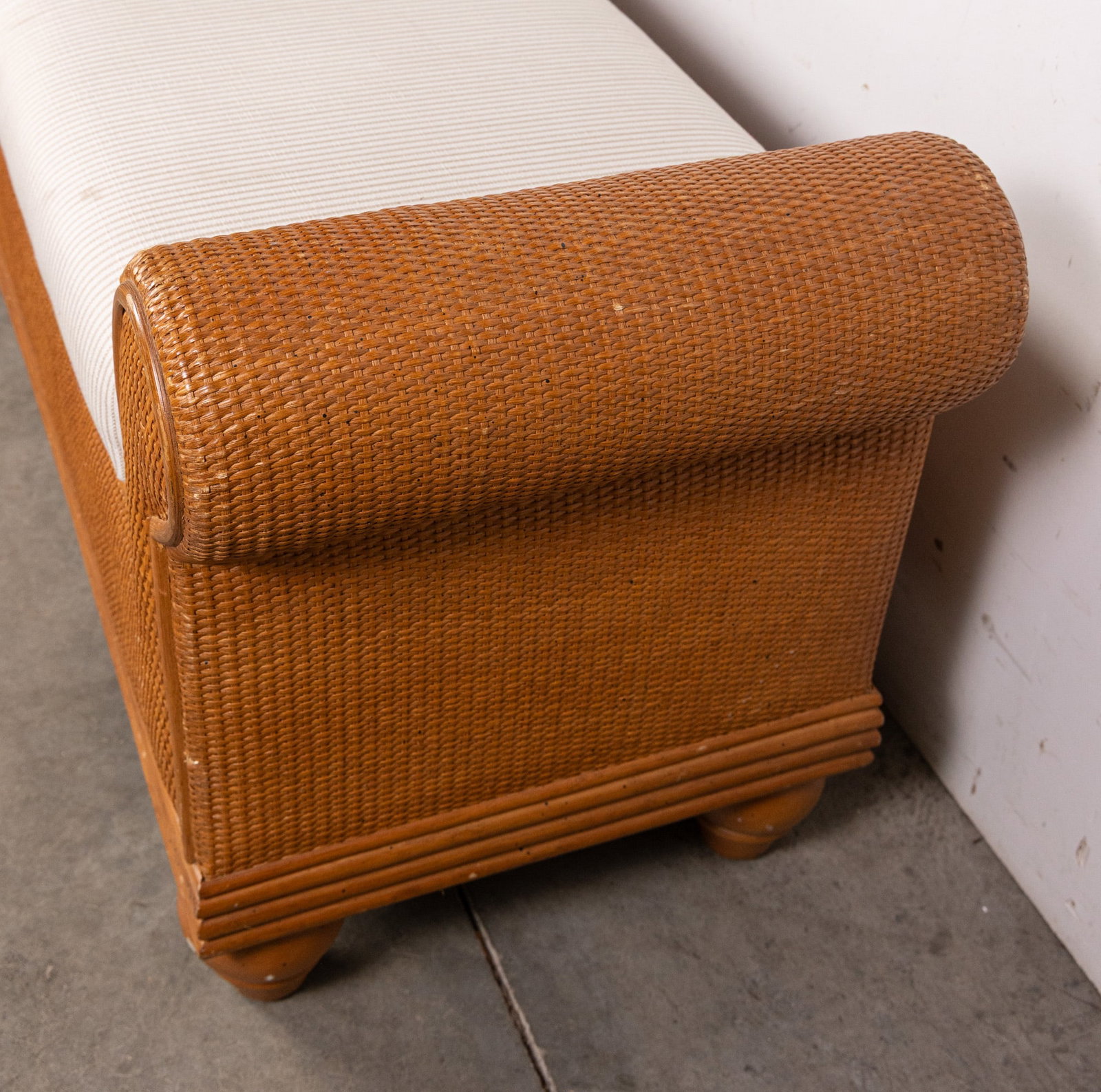 Vintage Wicker Upholstered Accent Bench - 3