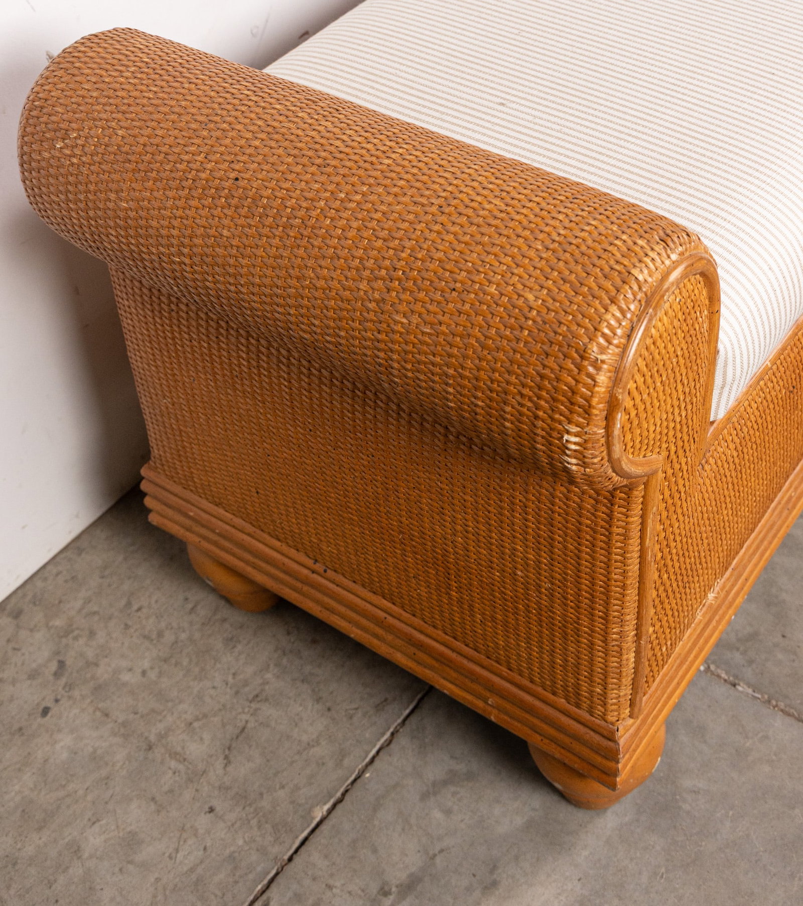 Vintage Wicker Upholstered Accent Bench - 4