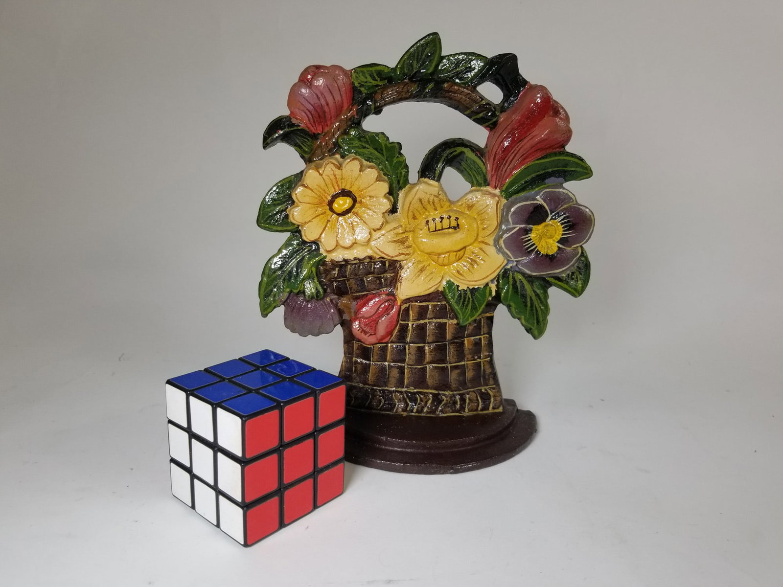 Cast Iron Basket of Flowers Door Stop - 2